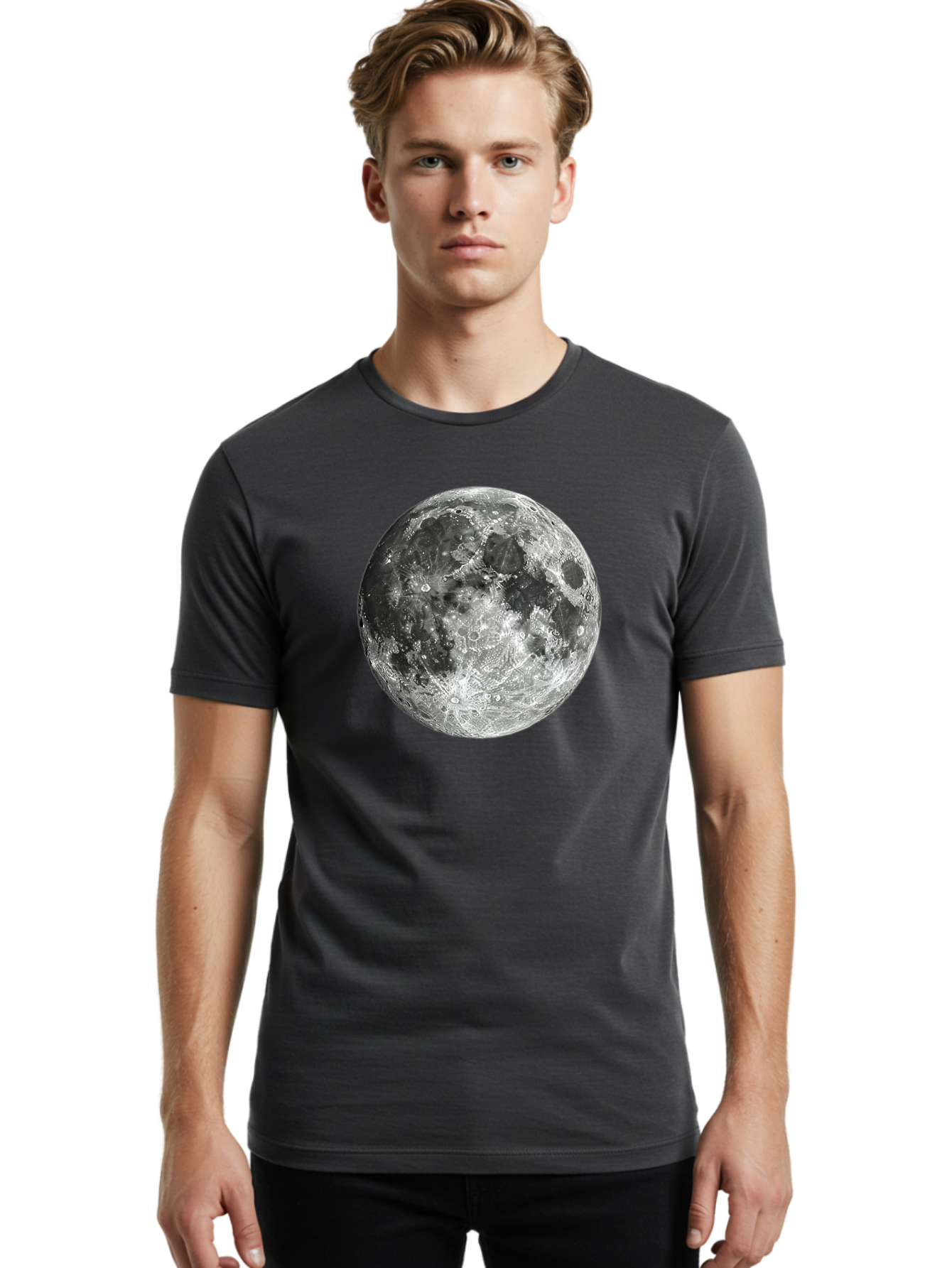 Moon-1 Men'S Graphic Tee, 100% Cotton, Comfortable Casual Summer Wear, Machine Washable, Lunar Surface, Cratered Terrain, Moon'S Topography, Astronomical Body, Night Sky, Space Exploration, Celestial Object, Moonlit Landscape Bad334