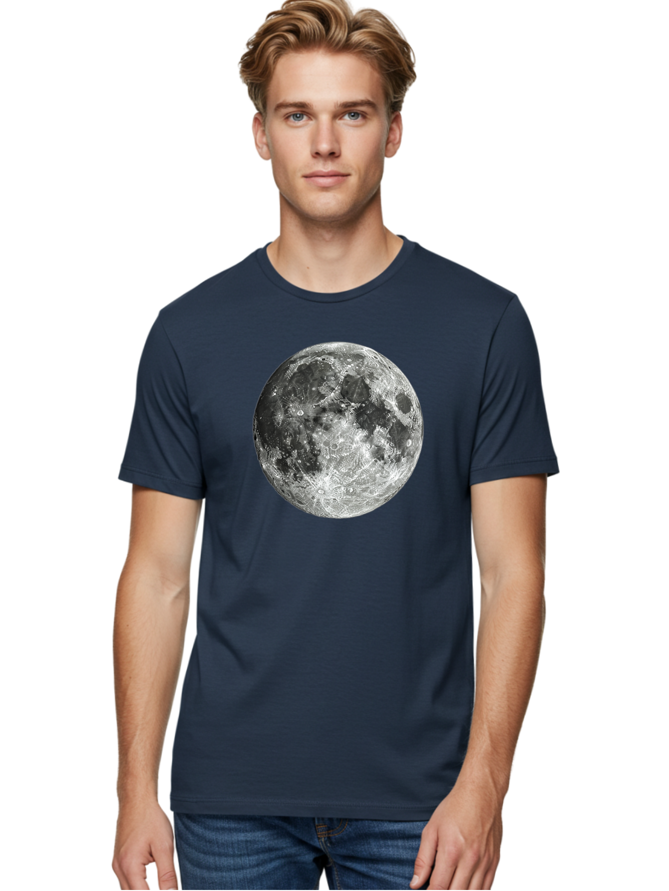 Moon-1 Men'S Graphic Tee, 100% Cotton, Comfortable Casual Summer Wear, Machine Washable, Lunar Surface, Cratered Terrain, Moon'S Topography, Astronomical Body, Night Sky, Space Exploration, Celestial Object, Moonlit Landscape Bad334