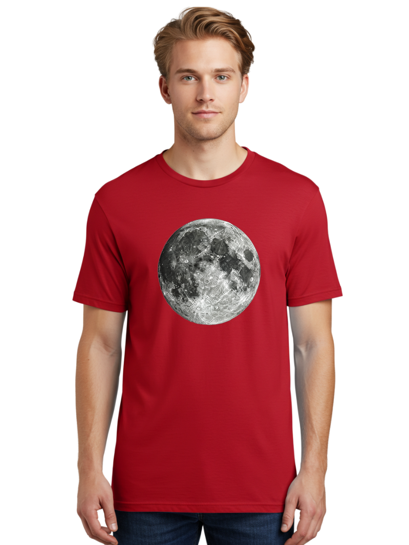 Moon-1 Men'S Graphic Tee, 100% Cotton, Comfortable Casual Summer Wear, Machine Washable, Lunar Surface, Cratered Terrain, Moon'S Topography, Astronomical Body, Night Sky, Space Exploration, Celestial Object, Moonlit Landscape Bad334