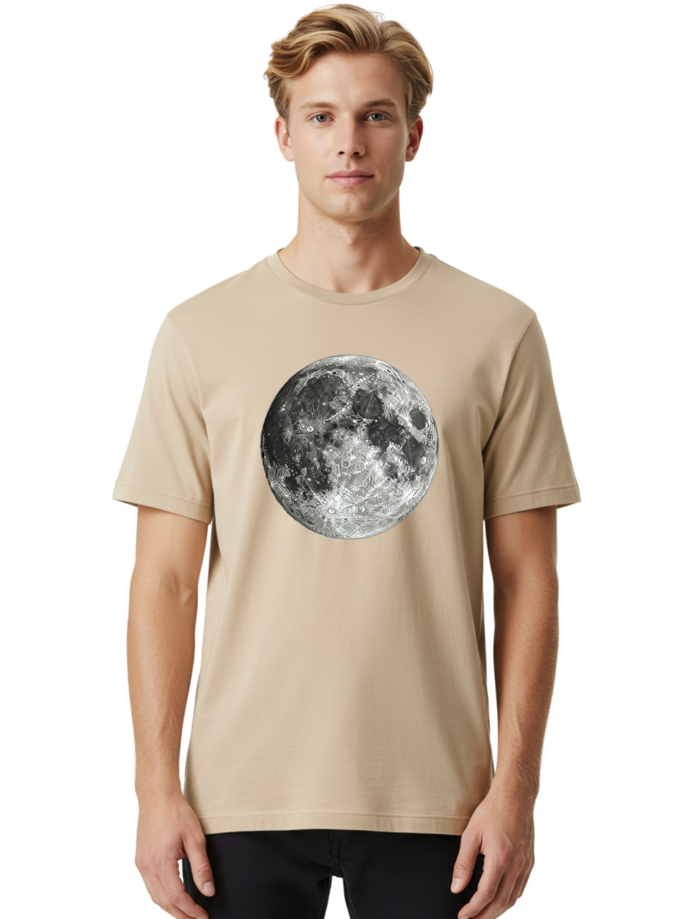 Moon-1 Men'S Graphic Tee, 100% Cotton, Comfortable Casual Summer Wear, Machine Washable, Lunar Surface, Cratered Terrain, Moon'S Topography, Astronomical Body, Night Sky, Space Exploration, Celestial Object, Moonlit Landscape Bad334