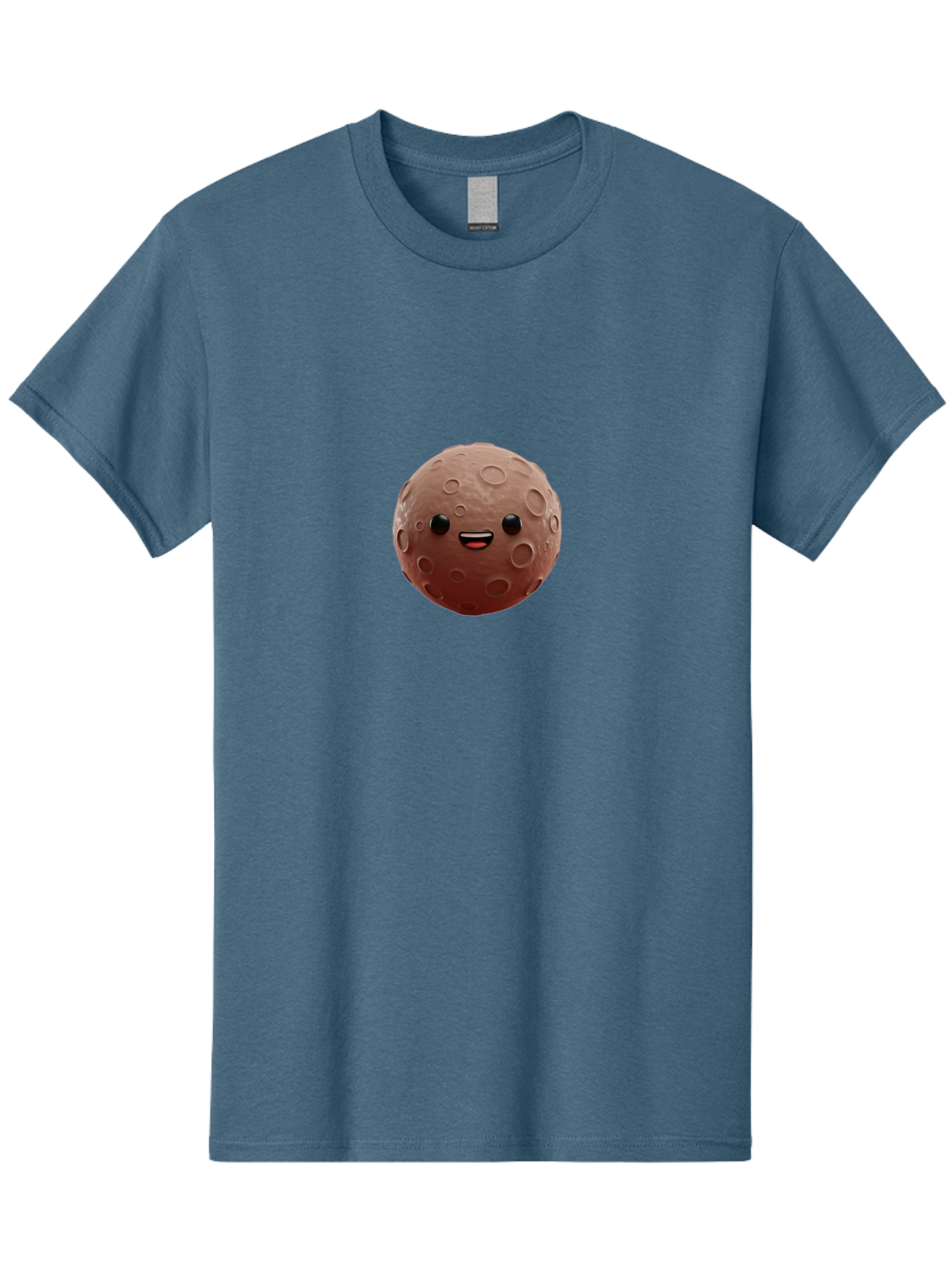 Moon-Character Men'S Graphic Tee, 100% Cotton, Comfortable Casual Summer Wear, Machine Washable, Cartoon Moon, Smiling Face, Lunar Surface, Craters, Adorable Character, Digital Illustration, 3D Rendering, Kawaii Art, Moon Emoji, Emoticon, Bad335