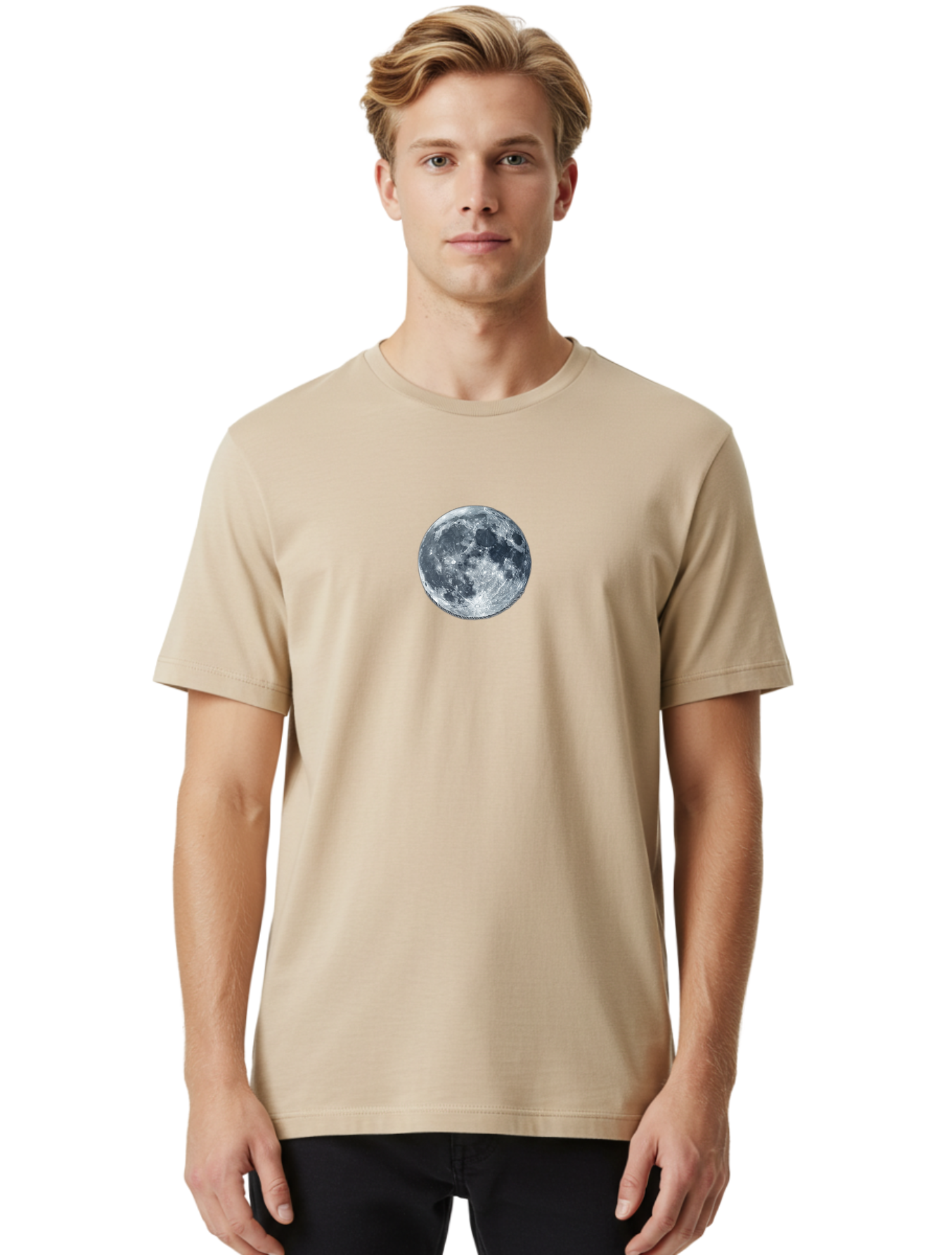 Moon Men'S Graphic Tee, 100% Cotton, Comfortable Casual Summer Wear, Machine Washable, Full Moon, Lunar Surface, Craters, Space, Astronomy, Night Sky, Celestial Body, Moonlight, Lunar Phases Bad337
