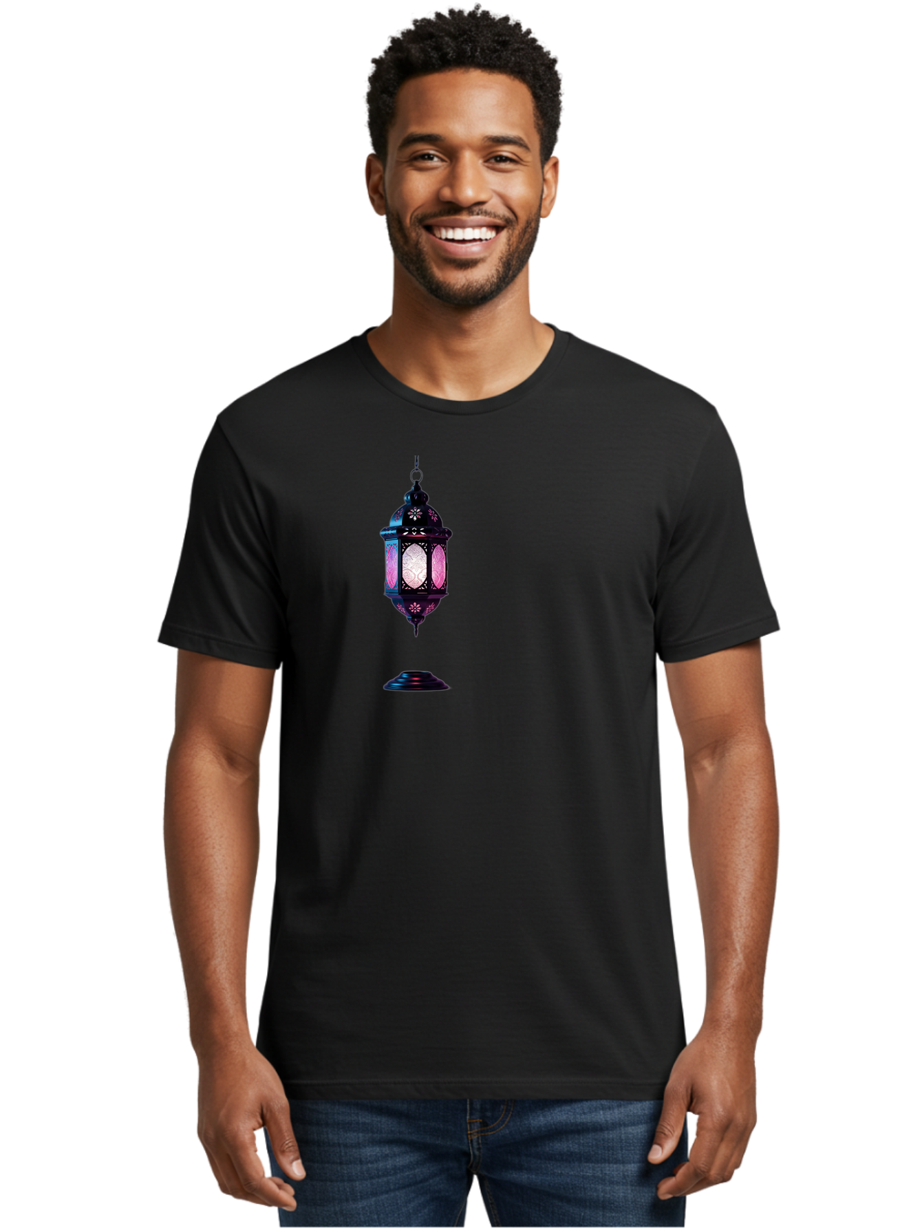 Moroccan-Lantern Men'S Graphic Tee, 100% Cotton, Comfortable Casual Summer Wear, Machine Washable, Islamic Lantern, Hanging Lamp, Intricate Design, Decorative Lighting, Cultural Symbol, Ramadan Decoration, Eid Celebration, Traditional Ornament Bad338