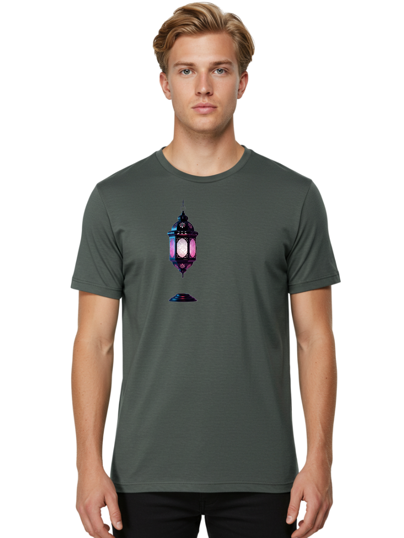 Moroccan-Lantern Men'S Graphic Tee, 100% Cotton, Comfortable Casual Summer Wear, Machine Washable, Islamic Lantern, Hanging Lamp, Intricate Design, Decorative Lighting, Cultural Symbol, Ramadan Decoration, Eid Celebration, Traditional Ornament Bad338