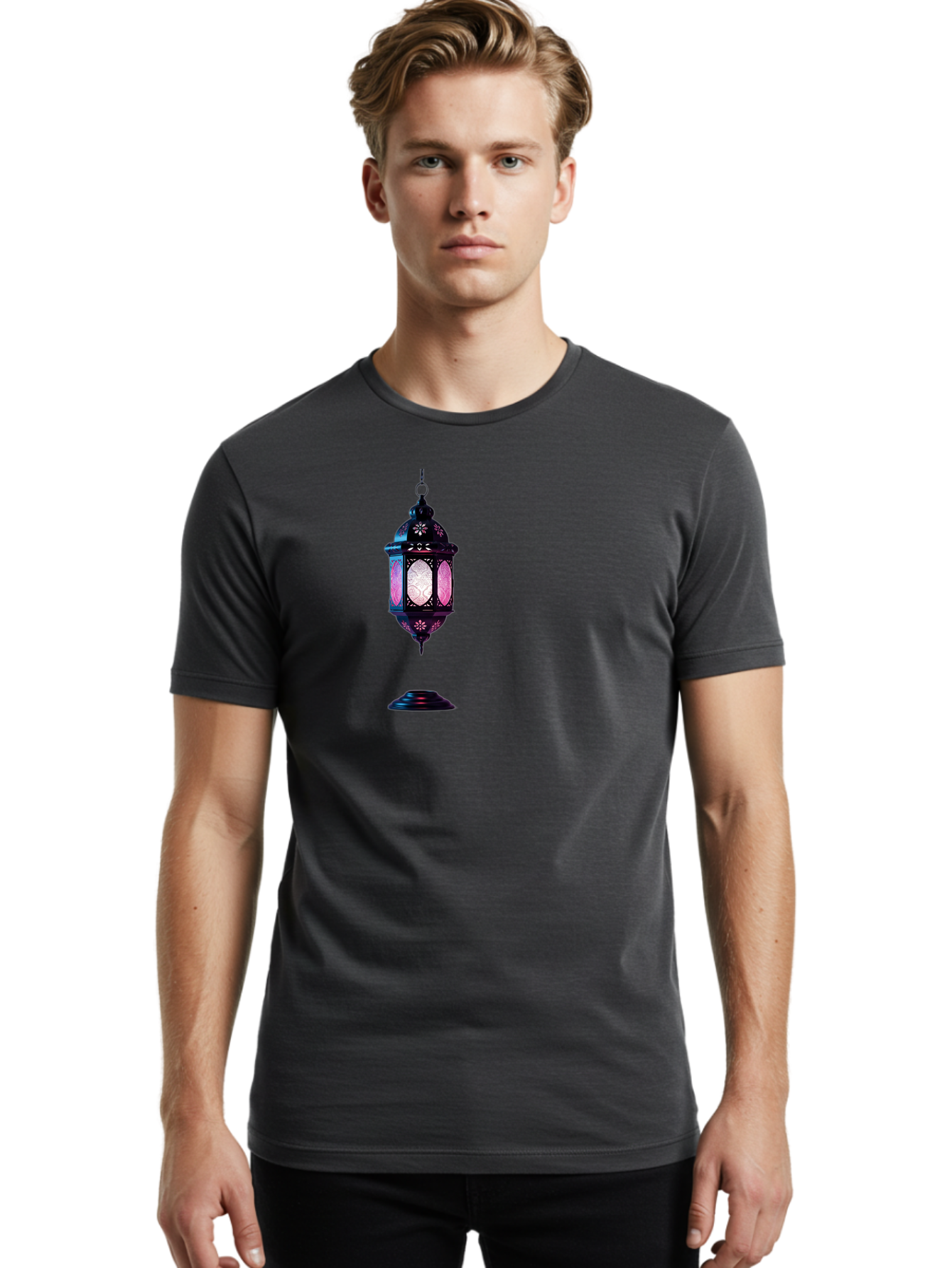 Moroccan-Lantern Men'S Graphic Tee, 100% Cotton, Comfortable Casual Summer Wear, Machine Washable, Islamic Lantern, Hanging Lamp, Intricate Design, Decorative Lighting, Cultural Symbol, Ramadan Decoration, Eid Celebration, Traditional Ornament Bad338