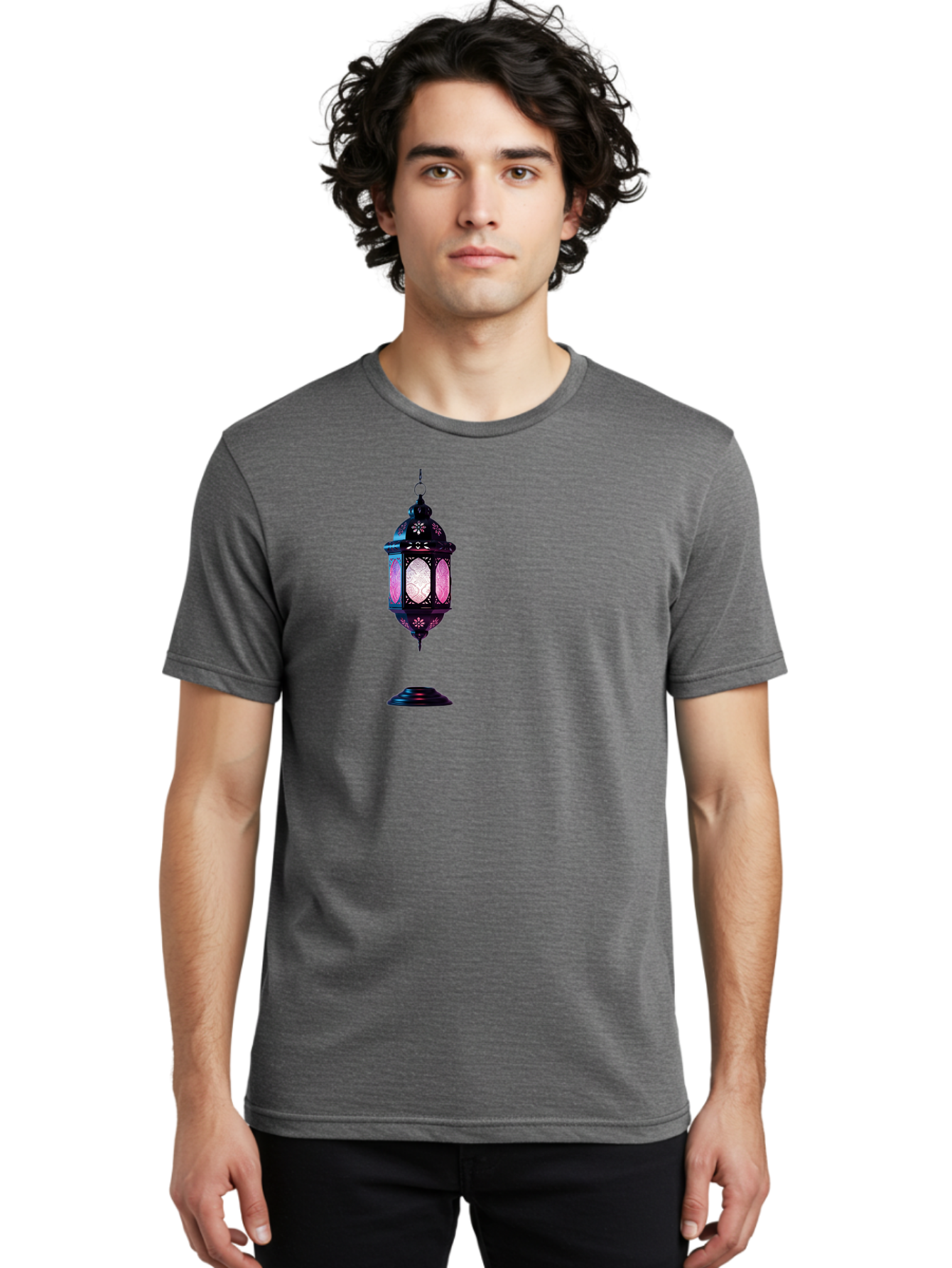 Moroccan-Lantern Men'S Graphic Tee, 100% Cotton, Comfortable Casual Summer Wear, Machine Washable, Islamic Lantern, Hanging Lamp, Intricate Design, Decorative Lighting, Cultural Symbol, Ramadan Decoration, Eid Celebration, Traditional Ornament Bad338