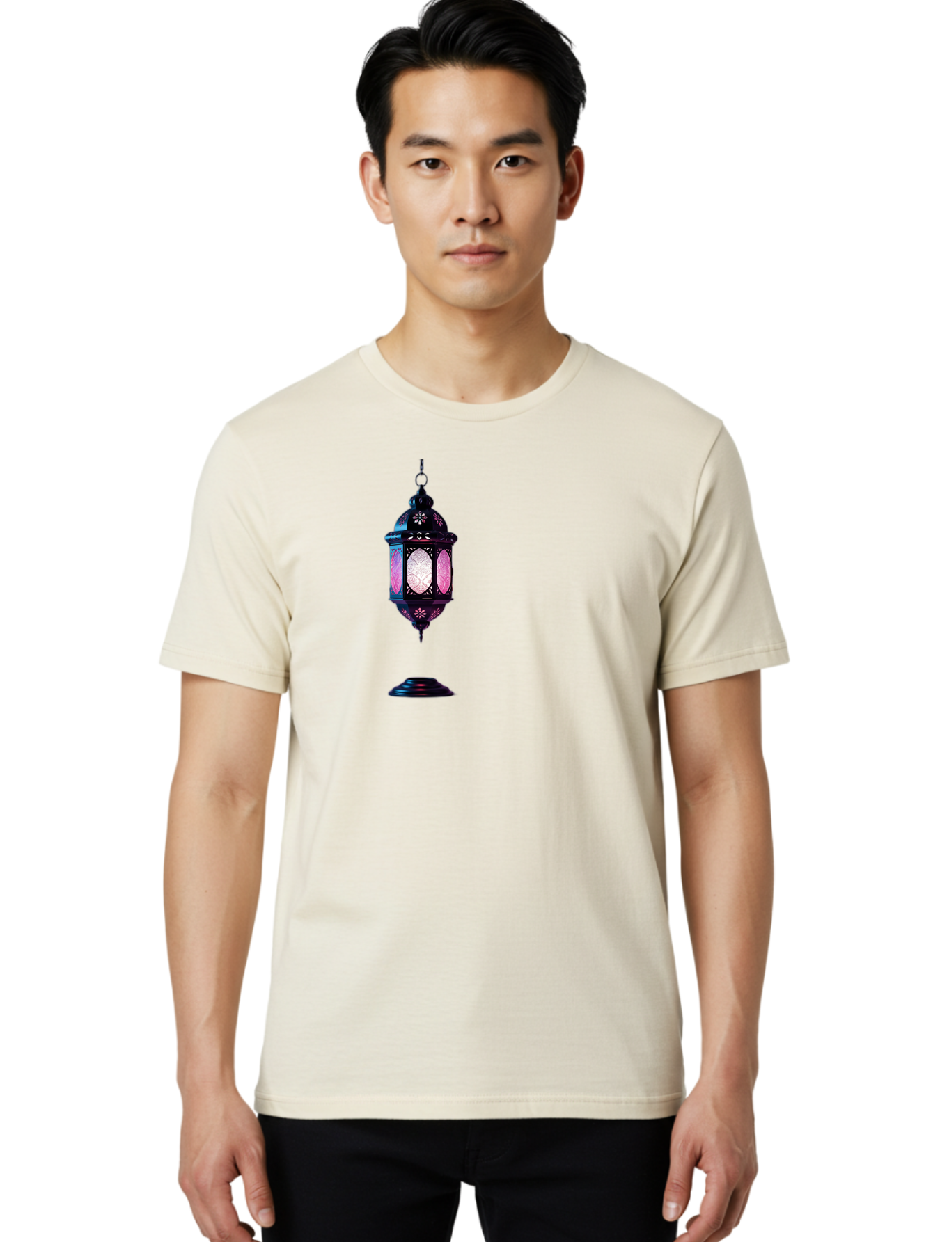Moroccan-Lantern Men'S Graphic Tee, 100% Cotton, Comfortable Casual Summer Wear, Machine Washable, Islamic Lantern, Hanging Lamp, Intricate Design, Decorative Lighting, Cultural Symbol, Ramadan Decoration, Eid Celebration, Traditional Ornament Bad338