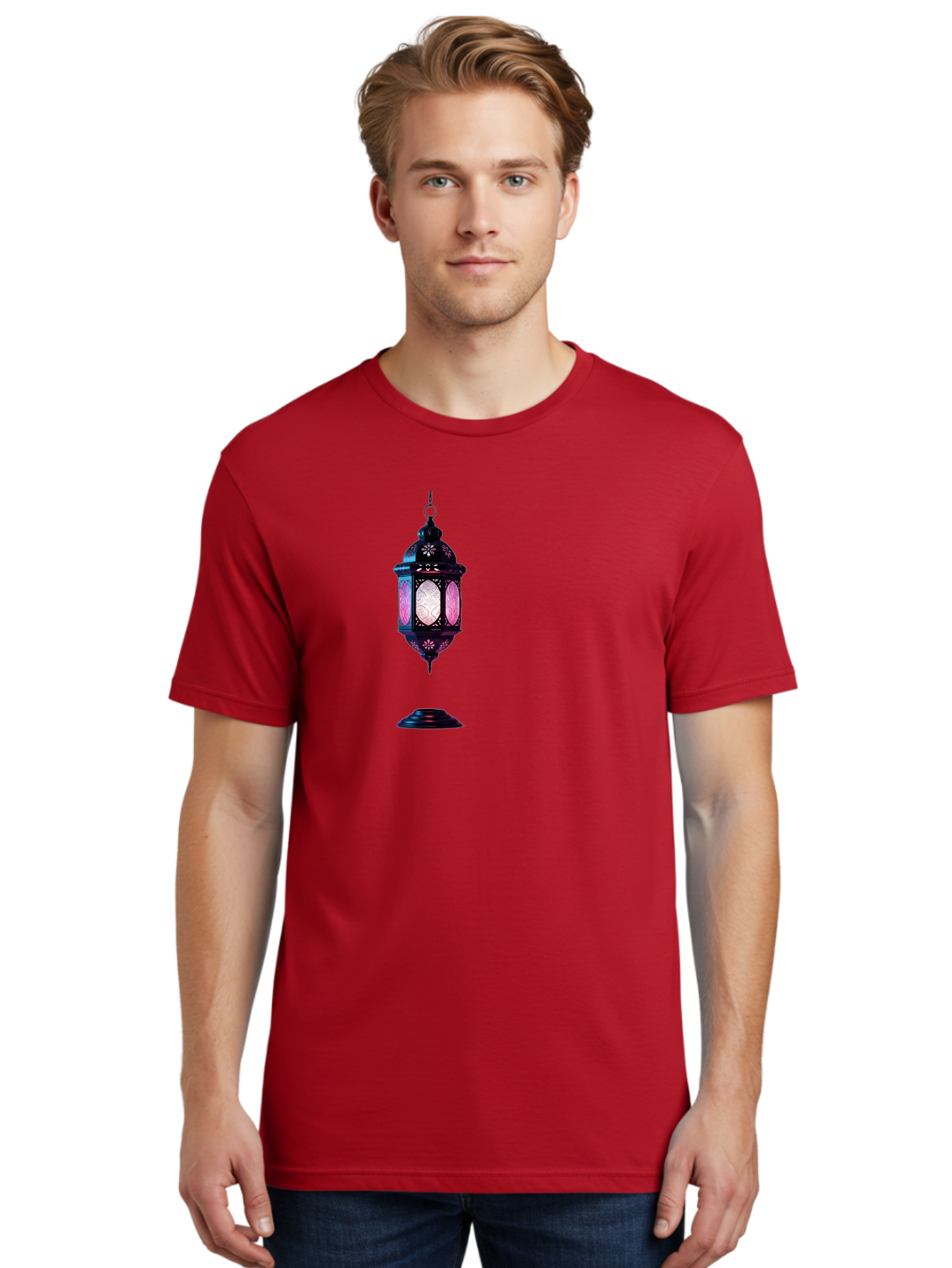 Moroccan-Lantern Men'S Graphic Tee, 100% Cotton, Comfortable Casual Summer Wear, Machine Washable, Islamic Lantern, Hanging Lamp, Intricate Design, Decorative Lighting, Cultural Symbol, Ramadan Decoration, Eid Celebration, Traditional Ornament Bad338