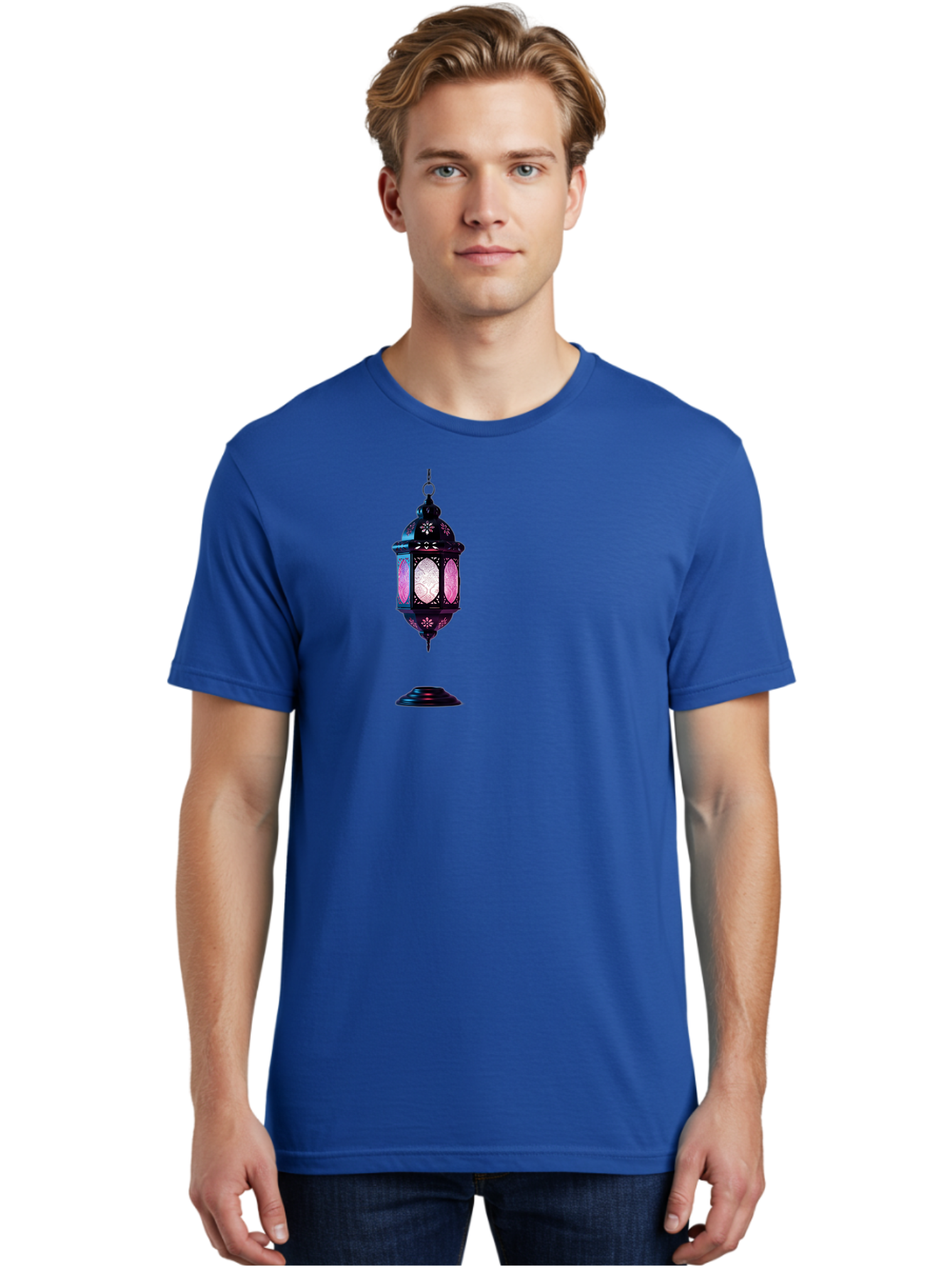 Moroccan-Lantern Men'S Graphic Tee, 100% Cotton, Comfortable Casual Summer Wear, Machine Washable, Islamic Lantern, Hanging Lamp, Intricate Design, Decorative Lighting, Cultural Symbol, Ramadan Decoration, Eid Celebration, Traditional Ornament Bad338