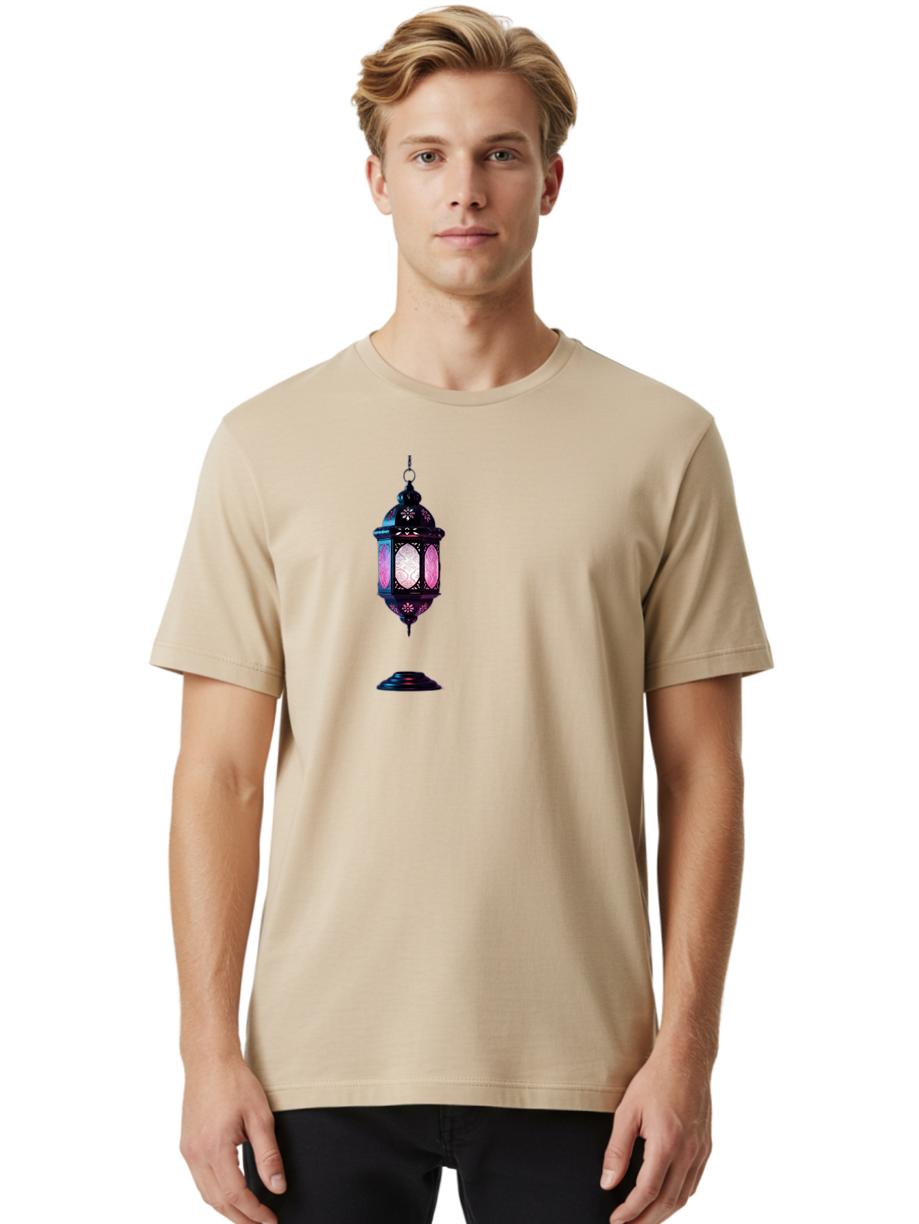 Moroccan-Lantern Men'S Graphic Tee, 100% Cotton, Comfortable Casual Summer Wear, Machine Washable, Islamic Lantern, Hanging Lamp, Intricate Design, Decorative Lighting, Cultural Symbol, Ramadan Decoration, Eid Celebration, Traditional Ornament Bad338