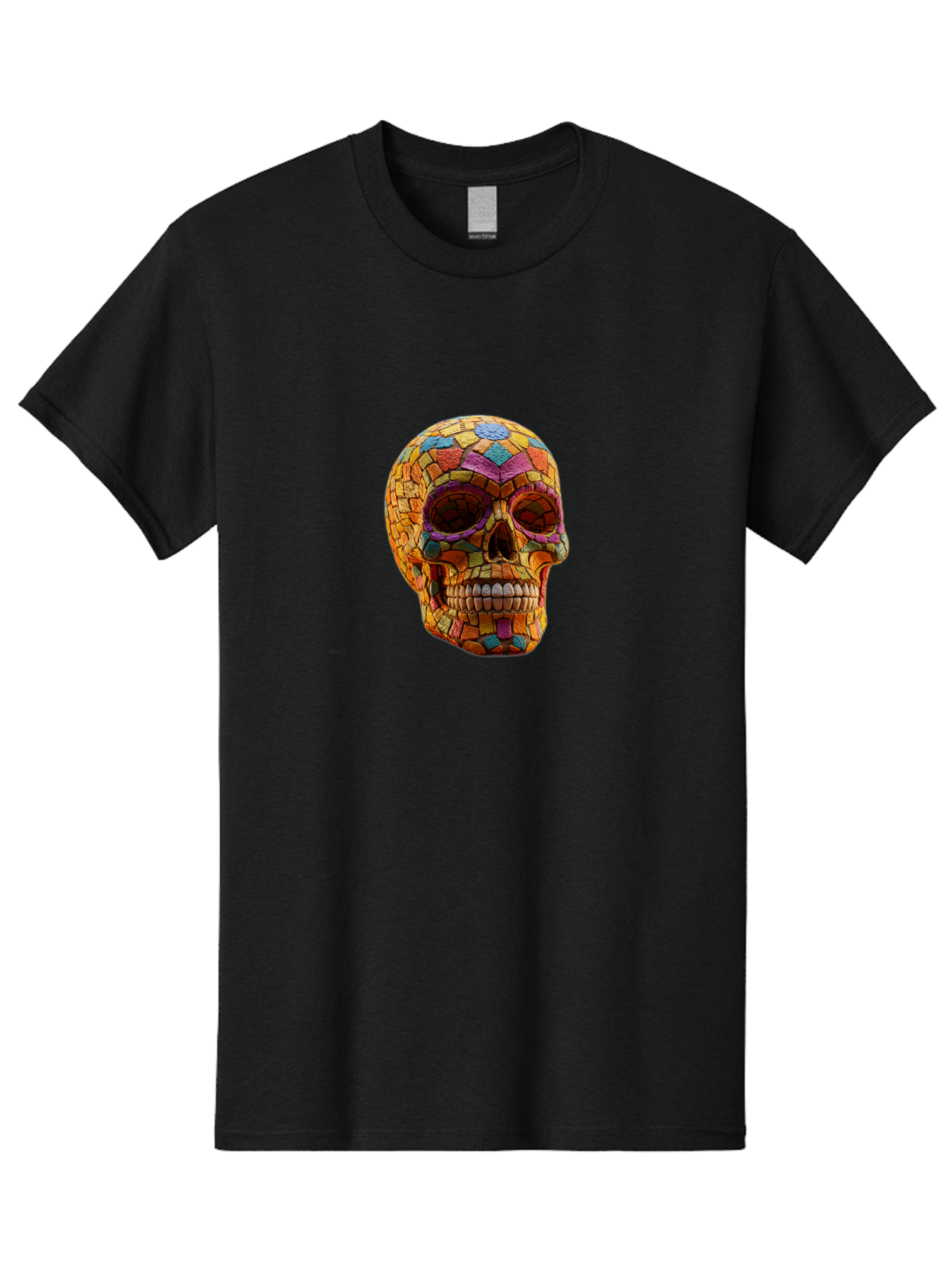 Mosaic-Sugar-Skull Men'S Graphic Tee, 100% Cotton, Comfortable Casual Summer Wear, Machine Washable, Sugar Skull, Mosaic Art, Colorful Tiles, Vibrant Colors, Festive Decoration, Day Of The Dead, Cultural Heritage, Folk Art, Skull Decoration Bad339