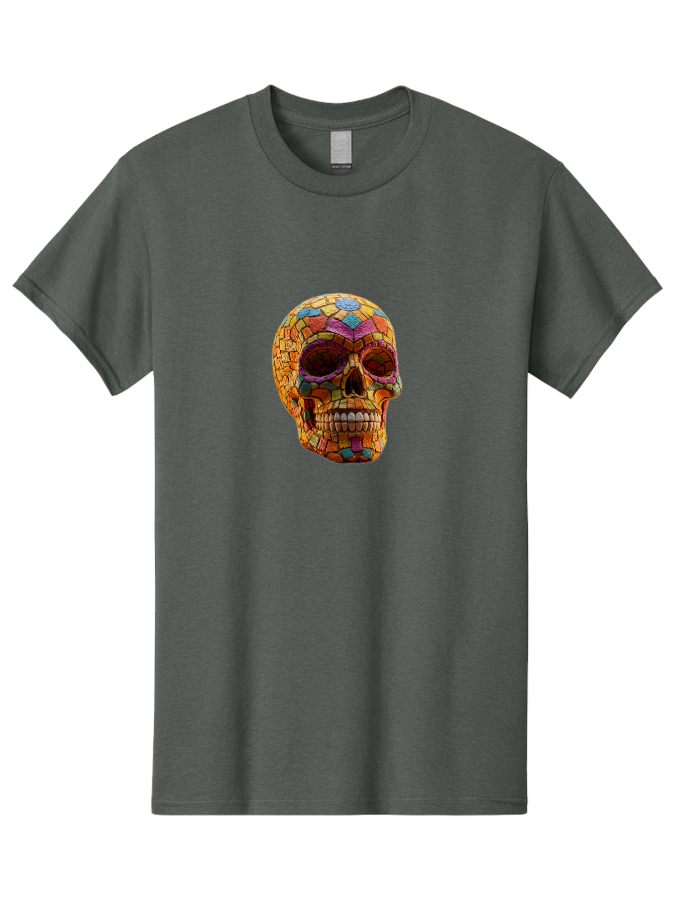 Mosaic-Sugar-Skull Men'S Graphic Tee, 100% Cotton, Comfortable Casual Summer Wear, Machine Washable, Sugar Skull, Mosaic Art, Colorful Tiles, Vibrant Colors, Festive Decoration, Day Of The Dead, Cultural Heritage, Folk Art, Skull Decoration Bad339