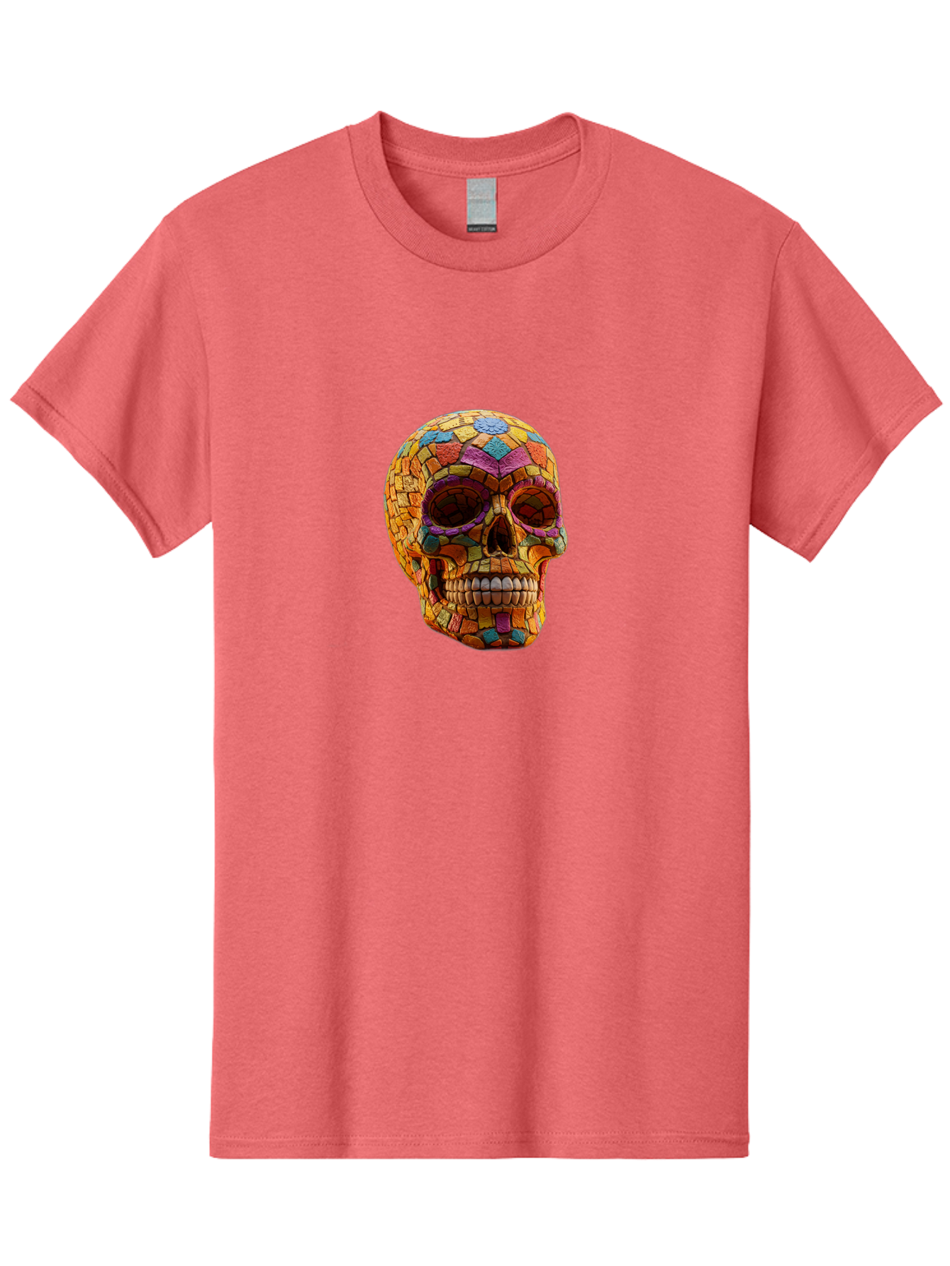 Mosaic-Sugar-Skull Men'S Graphic Tee, 100% Cotton, Comfortable Casual Summer Wear, Machine Washable, Sugar Skull, Mosaic Art, Colorful Tiles, Vibrant Colors, Festive Decoration, Day Of The Dead, Cultural Heritage, Folk Art, Skull Decoration Bad339