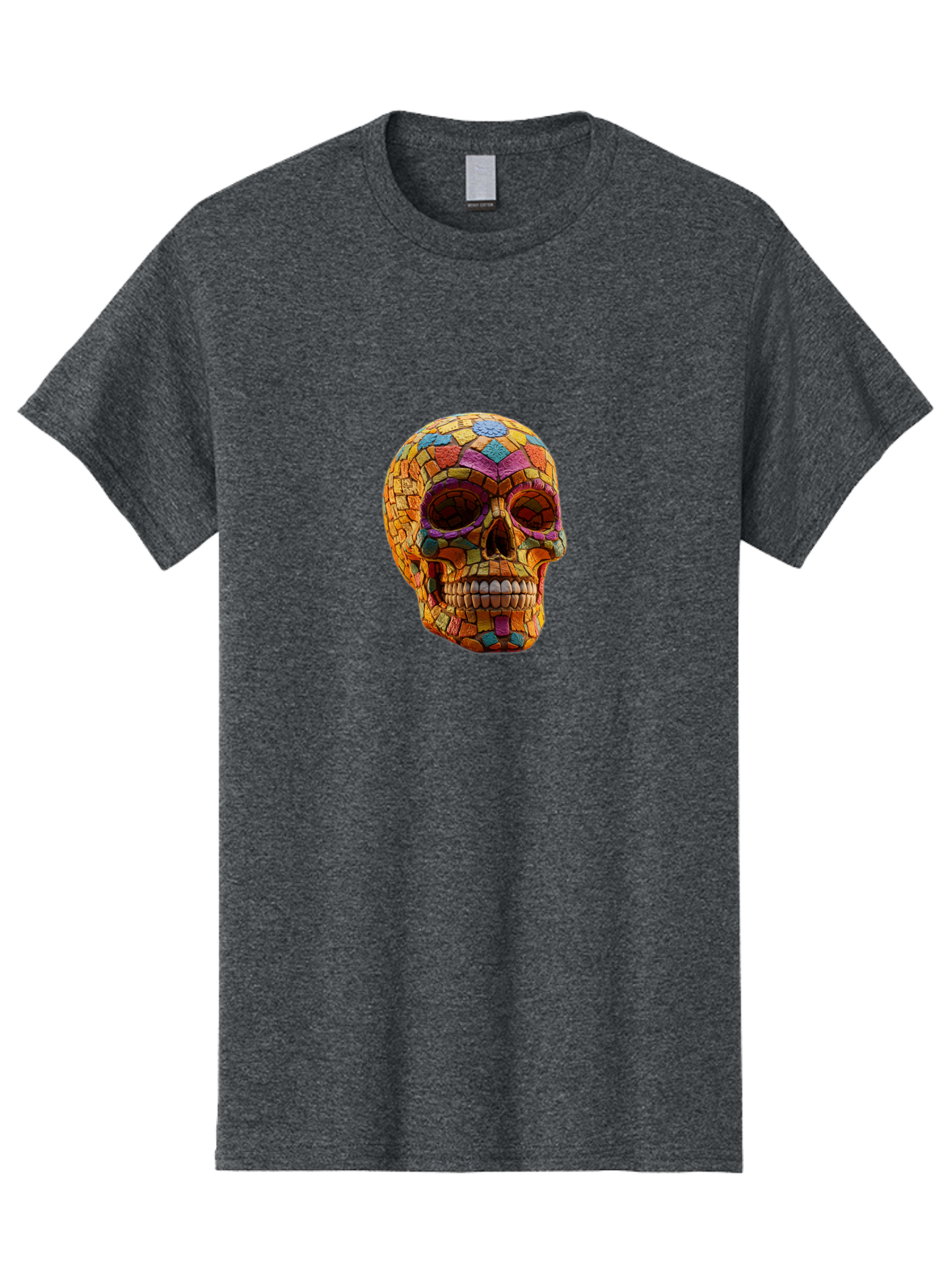 Mosaic-Sugar-Skull Men'S Graphic Tee, 100% Cotton, Comfortable Casual Summer Wear, Machine Washable, Sugar Skull, Mosaic Art, Colorful Tiles, Vibrant Colors, Festive Decoration, Day Of The Dead, Cultural Heritage, Folk Art, Skull Decoration Bad339
