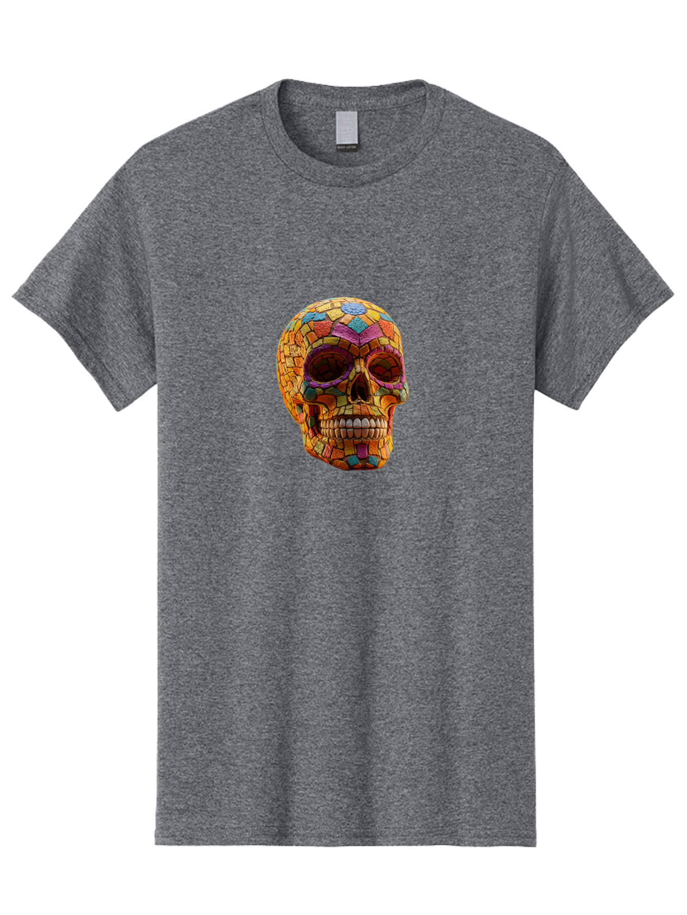 Mosaic-Sugar-Skull Men'S Graphic Tee, 100% Cotton, Comfortable Casual Summer Wear, Machine Washable, Sugar Skull, Mosaic Art, Colorful Tiles, Vibrant Colors, Festive Decoration, Day Of The Dead, Cultural Heritage, Folk Art, Skull Decoration Bad339