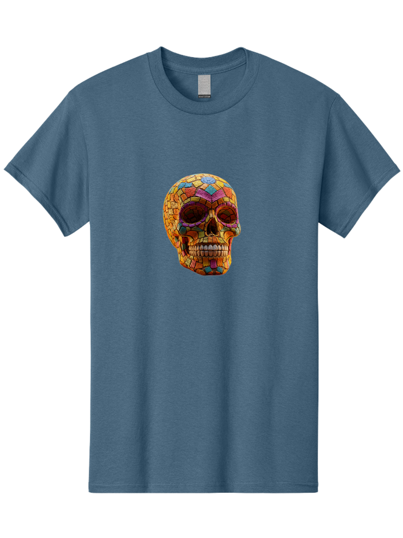 Mosaic-Sugar-Skull Men'S Graphic Tee, 100% Cotton, Comfortable Casual Summer Wear, Machine Washable, Sugar Skull, Mosaic Art, Colorful Tiles, Vibrant Colors, Festive Decoration, Day Of The Dead, Cultural Heritage, Folk Art, Skull Decoration Bad339