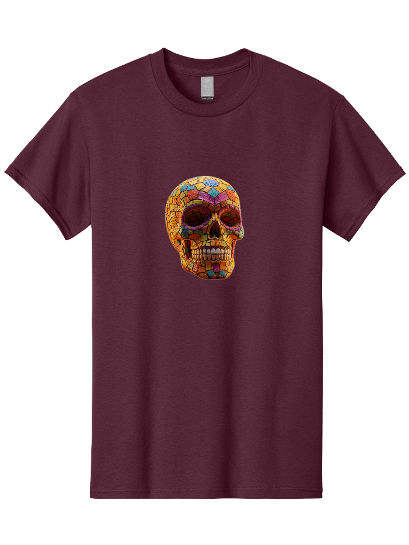 Mosaic-Sugar-Skull Men'S Graphic Tee, 100% Cotton, Comfortable Casual Summer Wear, Machine Washable, Sugar Skull, Mosaic Art, Colorful Tiles, Vibrant Colors, Festive Decoration, Day Of The Dead, Cultural Heritage, Folk Art, Skull Decoration Bad339