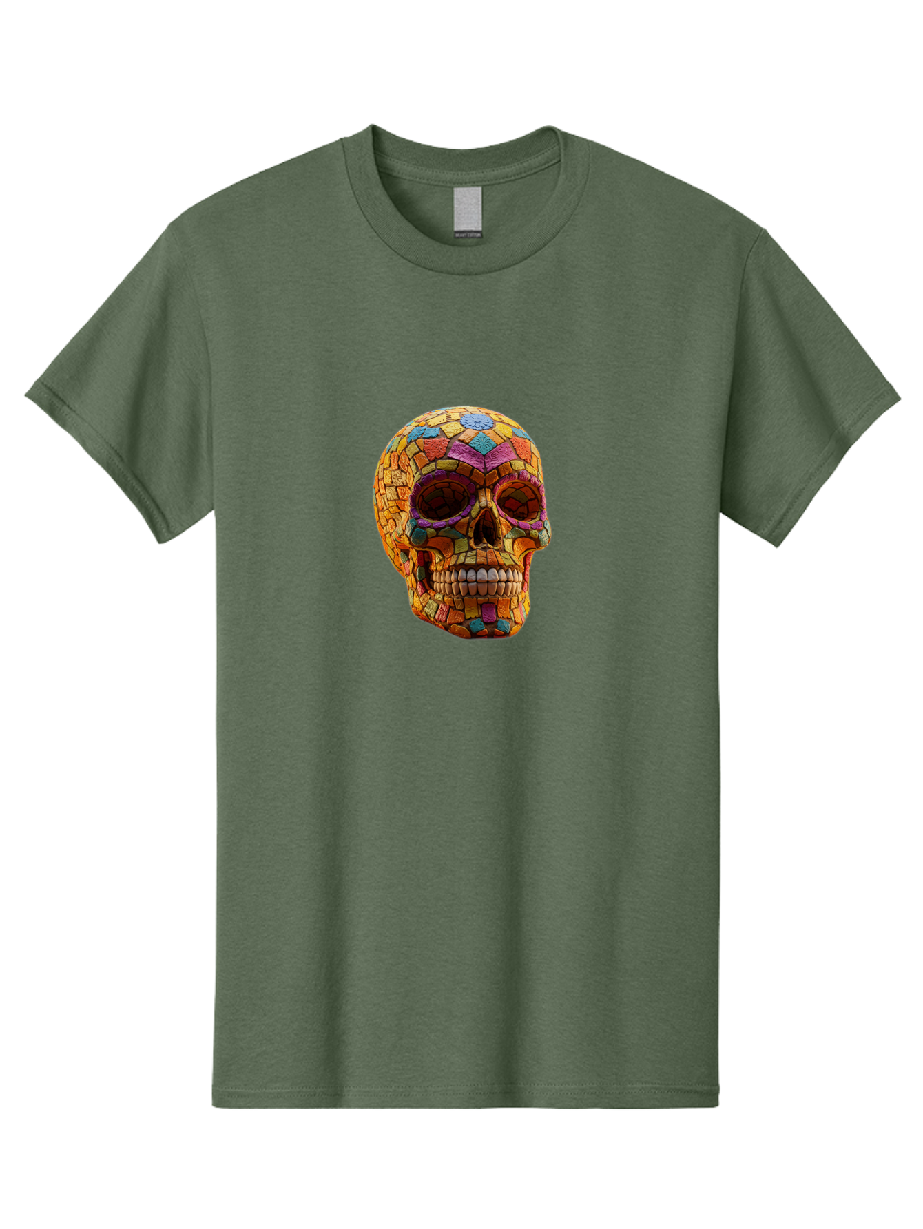 Mosaic-Sugar-Skull Men'S Graphic Tee, 100% Cotton, Comfortable Casual Summer Wear, Machine Washable, Sugar Skull, Mosaic Art, Colorful Tiles, Vibrant Colors, Festive Decoration, Day Of The Dead, Cultural Heritage, Folk Art, Skull Decoration Bad339