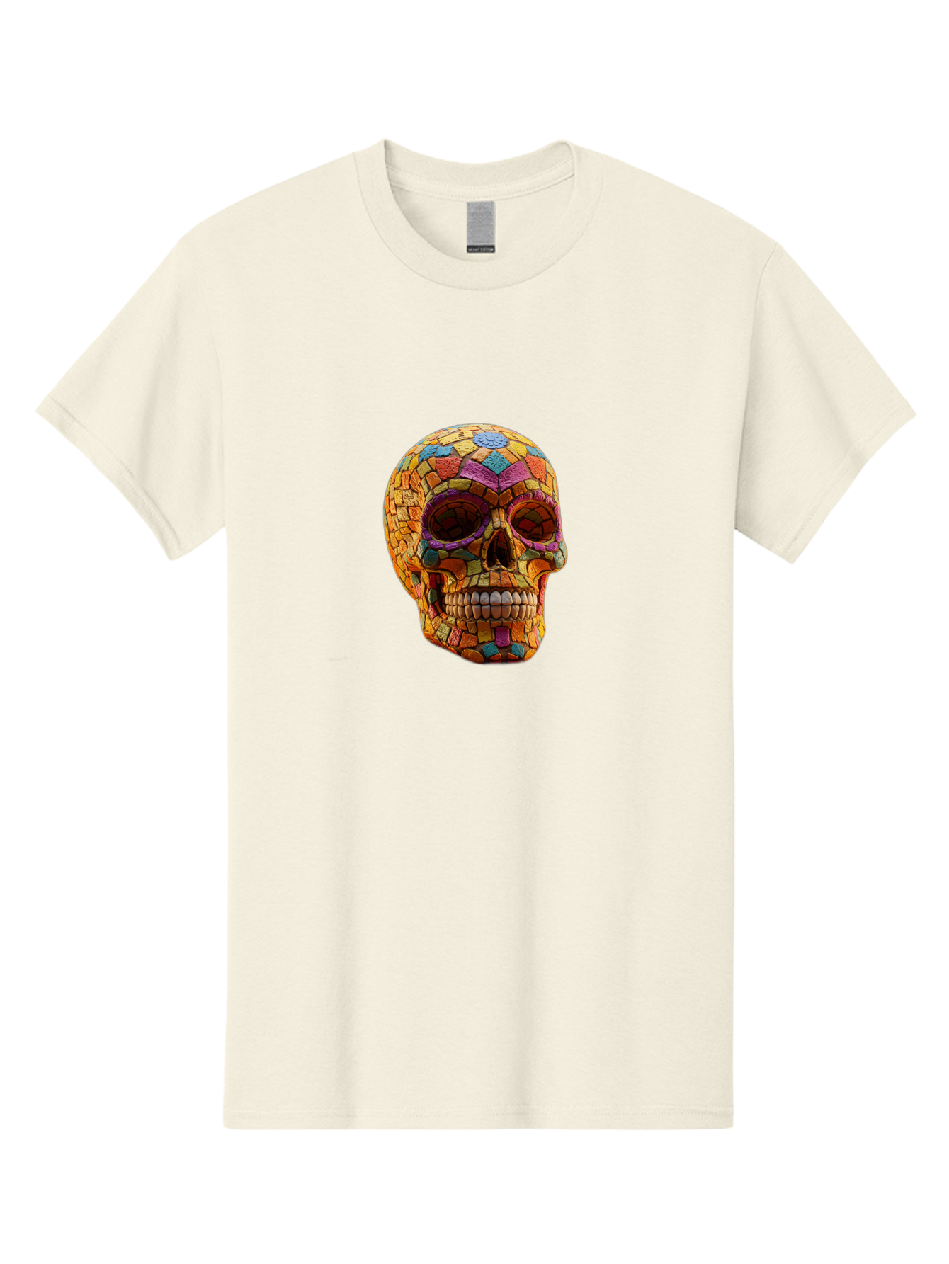 Mosaic-Sugar-Skull Men'S Graphic Tee, 100% Cotton, Comfortable Casual Summer Wear, Machine Washable, Sugar Skull, Mosaic Art, Colorful Tiles, Vibrant Colors, Festive Decoration, Day Of The Dead, Cultural Heritage, Folk Art, Skull Decoration Bad339
