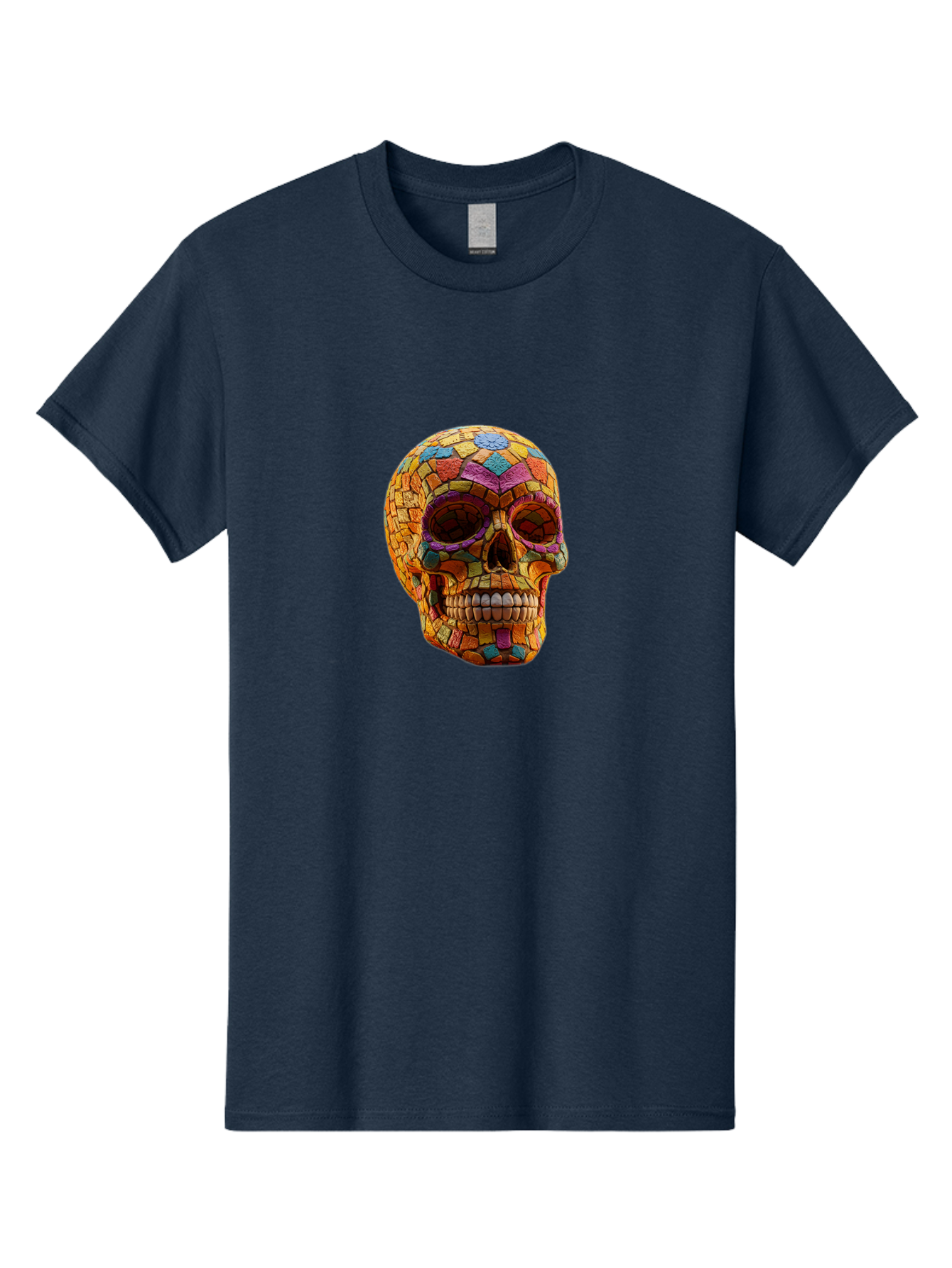 Mosaic-Sugar-Skull Men'S Graphic Tee, 100% Cotton, Comfortable Casual Summer Wear, Machine Washable, Sugar Skull, Mosaic Art, Colorful Tiles, Vibrant Colors, Festive Decoration, Day Of The Dead, Cultural Heritage, Folk Art, Skull Decoration Bad339