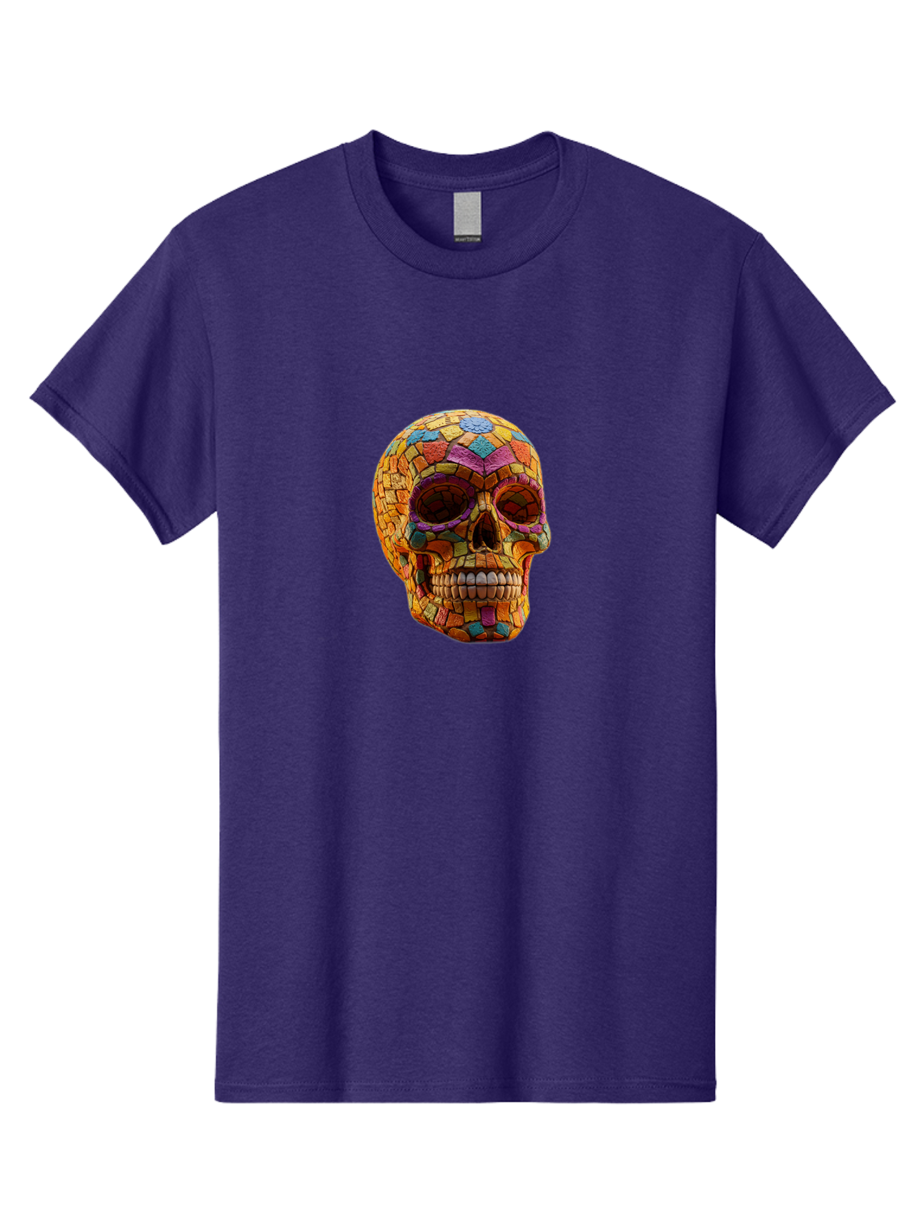 Mosaic-Sugar-Skull Men'S Graphic Tee, 100% Cotton, Comfortable Casual Summer Wear, Machine Washable, Sugar Skull, Mosaic Art, Colorful Tiles, Vibrant Colors, Festive Decoration, Day Of The Dead, Cultural Heritage, Folk Art, Skull Decoration Bad339