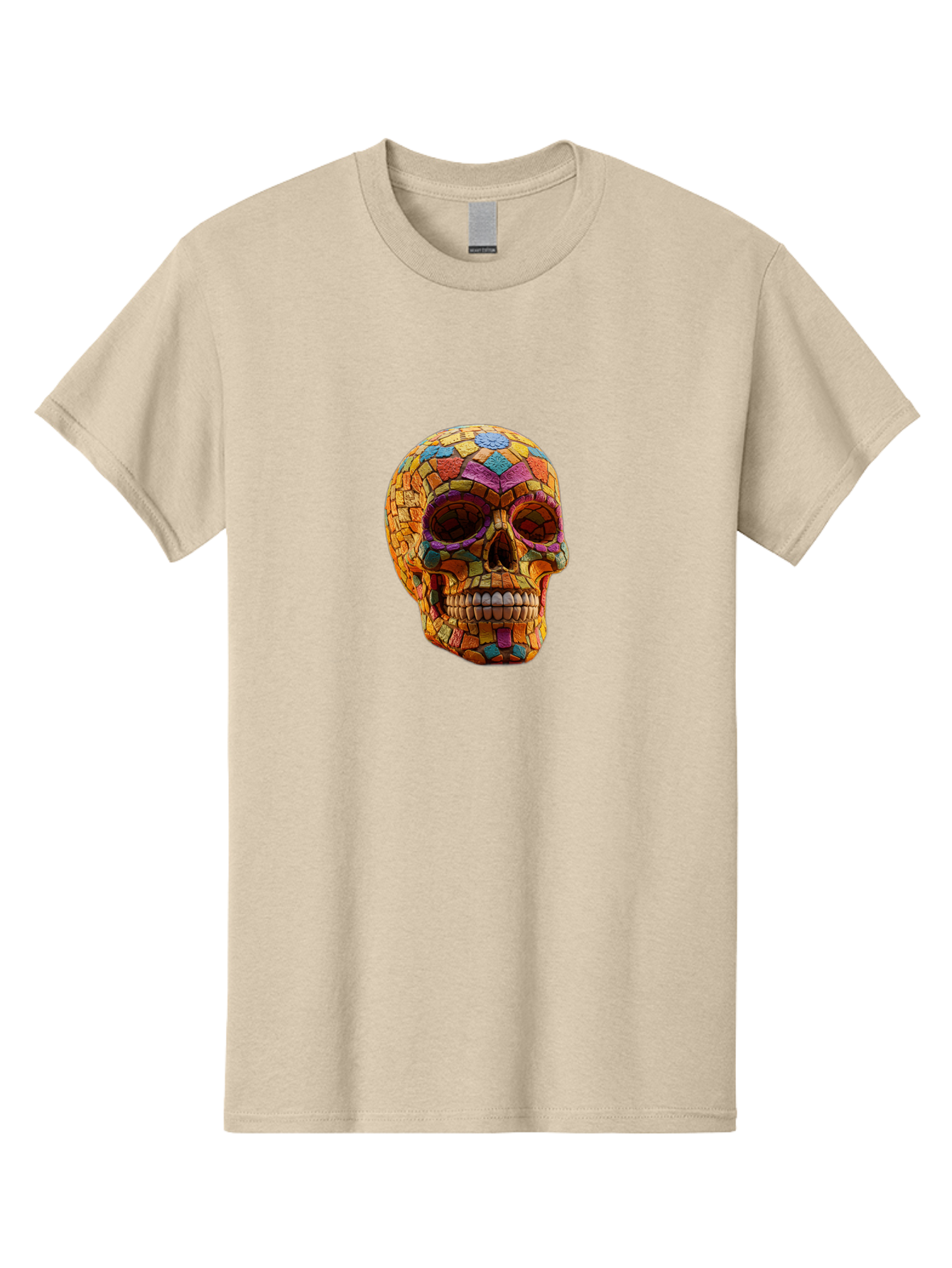 Mosaic-Sugar-Skull Men'S Graphic Tee, 100% Cotton, Comfortable Casual Summer Wear, Machine Washable, Sugar Skull, Mosaic Art, Colorful Tiles, Vibrant Colors, Festive Decoration, Day Of The Dead, Cultural Heritage, Folk Art, Skull Decoration Bad339