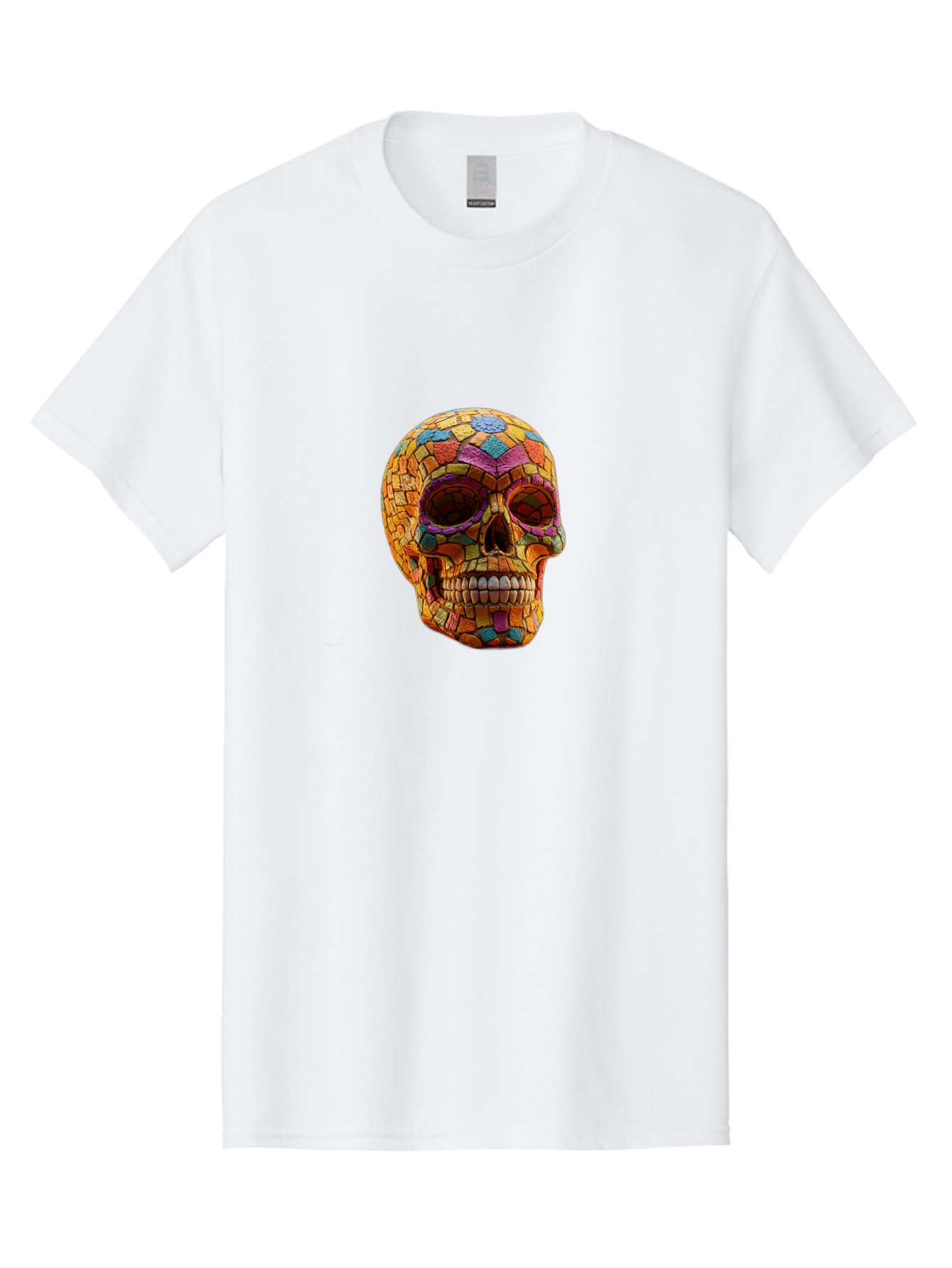 Mosaic-Sugar-Skull Men'S Graphic Tee, 100% Cotton, Comfortable Casual Summer Wear, Machine Washable, Sugar Skull, Mosaic Art, Colorful Tiles, Vibrant Colors, Festive Decoration, Day Of The Dead, Cultural Heritage, Folk Art, Skull Decoration Bad339