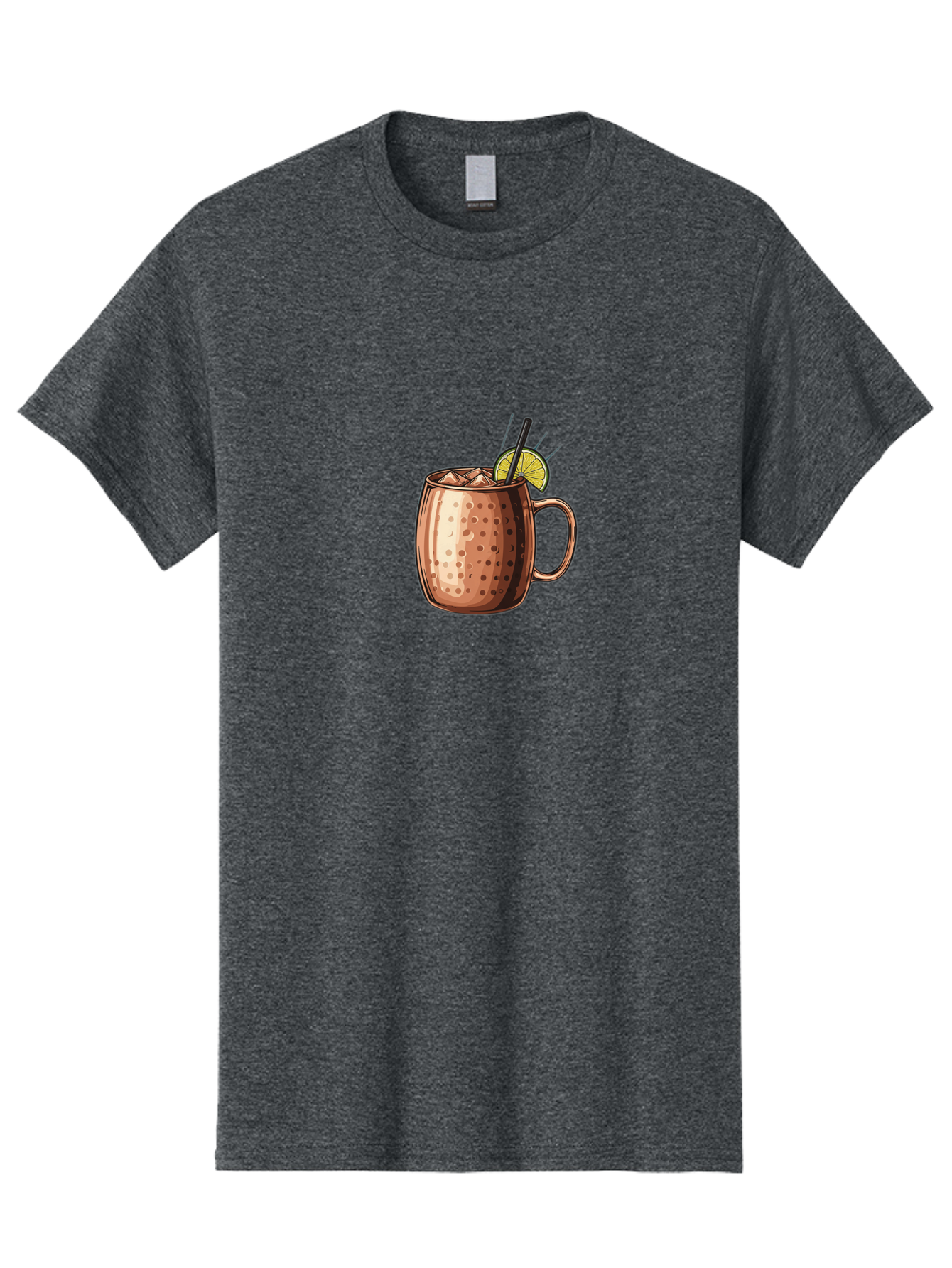 Moscow-Mule Men'S Graphic Tee, 100% Cotton, Comfortable Casual Summer Wear, Machine Washable, Copper Mug, Moscow Mule, Iced Drink, Lime Wedge, Black Straw, Condensation, Refreshing Cocktail, Cold Beverage, Summer Drink, Vodka Mixer Bad340
