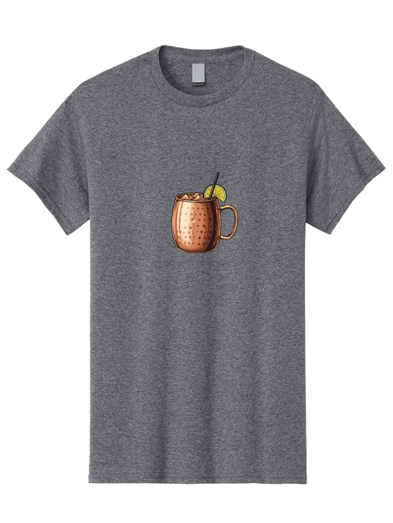Moscow-Mule Men'S Graphic Tee, 100% Cotton, Comfortable Casual Summer Wear, Machine Washable, Copper Mug, Moscow Mule, Iced Drink, Lime Wedge, Black Straw, Condensation, Refreshing Cocktail, Cold Beverage, Summer Drink, Vodka Mixer Bad340