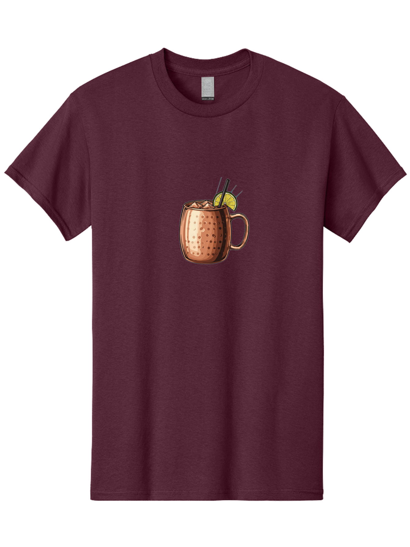 Moscow-Mule Men'S Graphic Tee, 100% Cotton, Comfortable Casual Summer Wear, Machine Washable, Copper Mug, Moscow Mule, Iced Drink, Lime Wedge, Black Straw, Condensation, Refreshing Cocktail, Cold Beverage, Summer Drink, Vodka Mixer Bad340