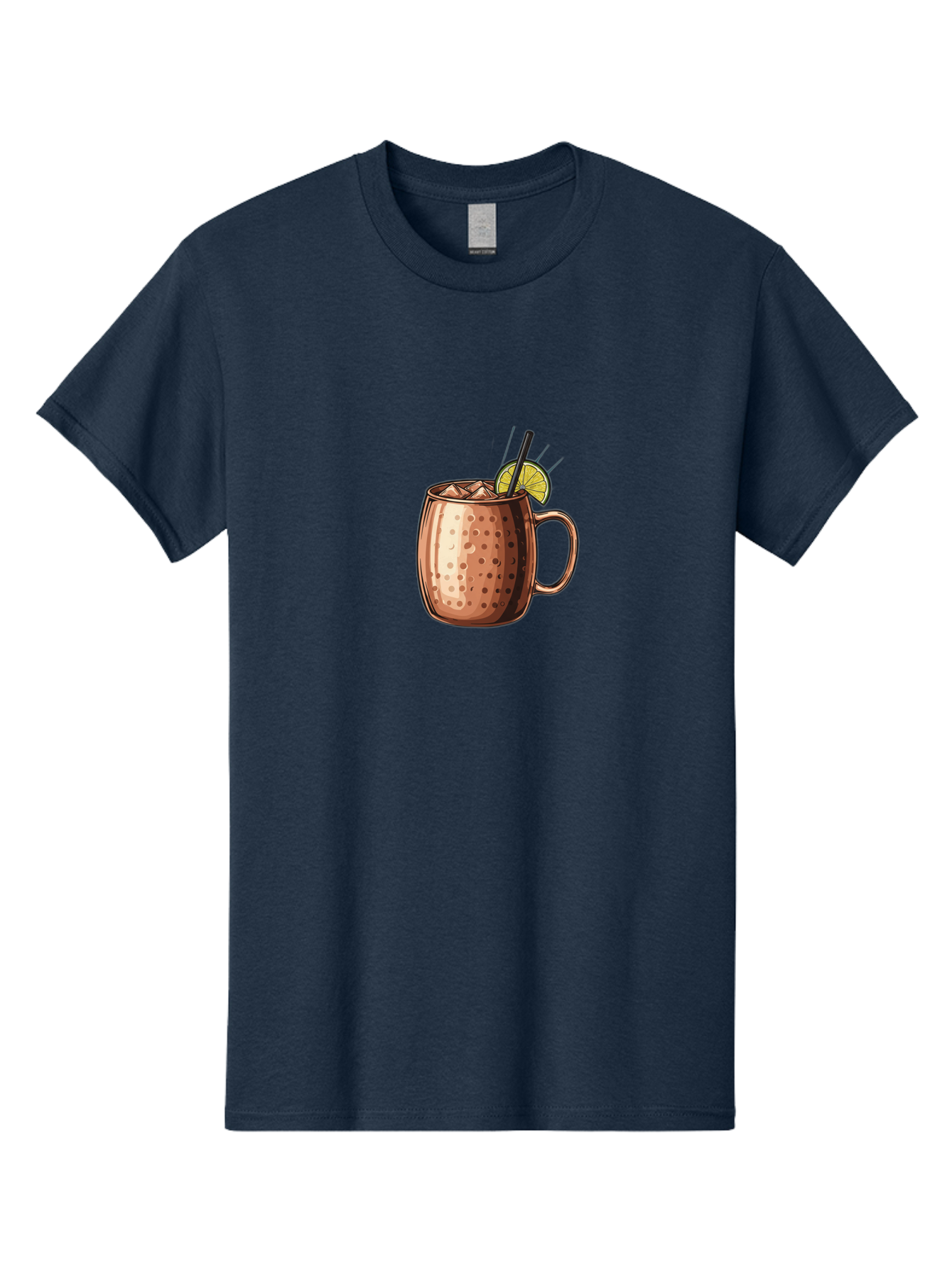 Moscow-Mule Men'S Graphic Tee, 100% Cotton, Comfortable Casual Summer Wear, Machine Washable, Copper Mug, Moscow Mule, Iced Drink, Lime Wedge, Black Straw, Condensation, Refreshing Cocktail, Cold Beverage, Summer Drink, Vodka Mixer Bad340