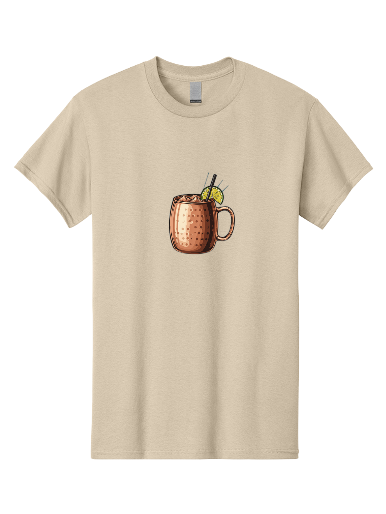 Moscow-Mule Men'S Graphic Tee, 100% Cotton, Comfortable Casual Summer Wear, Machine Washable, Copper Mug, Moscow Mule, Iced Drink, Lime Wedge, Black Straw, Condensation, Refreshing Cocktail, Cold Beverage, Summer Drink, Vodka Mixer Bad340