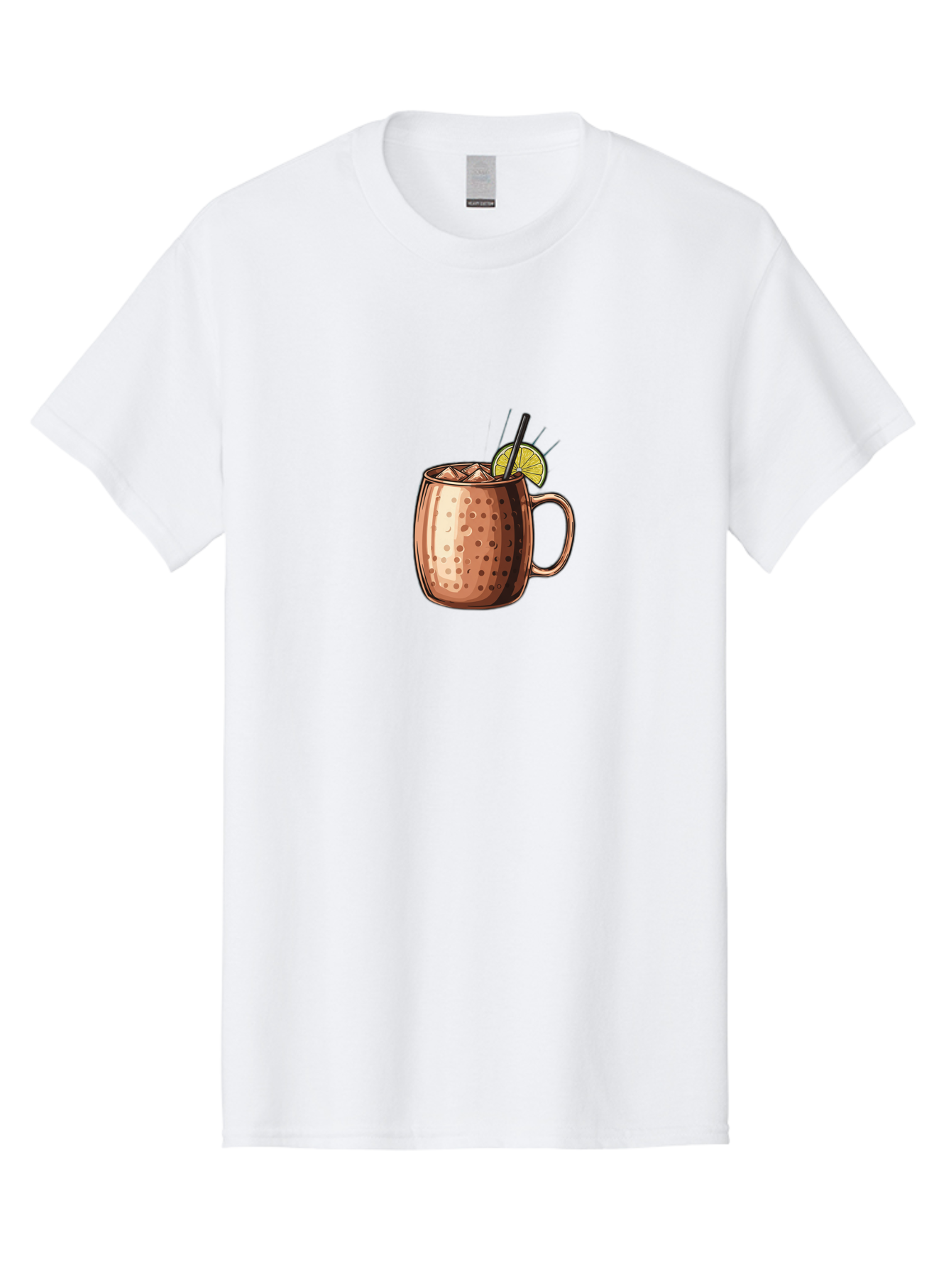 Moscow-Mule Men'S Graphic Tee, 100% Cotton, Comfortable Casual Summer Wear, Machine Washable, Copper Mug, Moscow Mule, Iced Drink, Lime Wedge, Black Straw, Condensation, Refreshing Cocktail, Cold Beverage, Summer Drink, Vodka Mixer Bad340