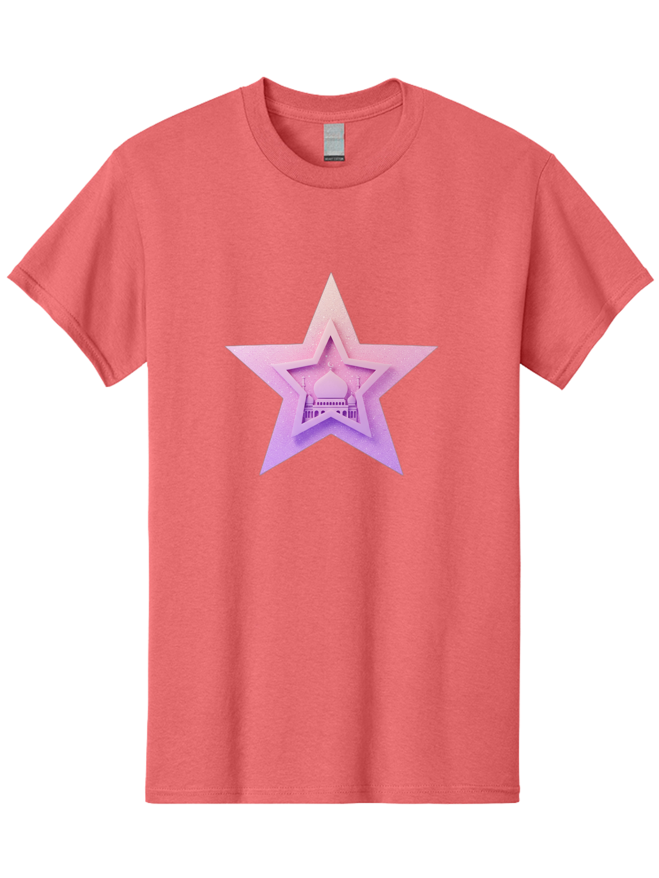 Mosque-Star Men'S Graphic Tee, 100% Cotton, Comfortable Casual Summer Wear, Machine Washable, Taj Mahal, Islamic Architecture, Pastel Colors, Star Shape, Religious Symbols, Cultural Heritage, Indian Monument, Sacred Building Bad343