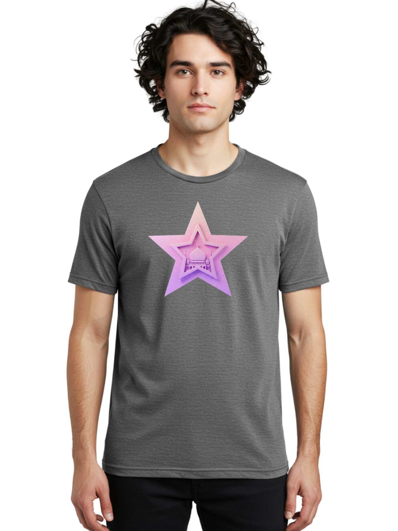 Mosque-Star Men'S Graphic Tee, 100% Cotton, Comfortable Casual Summer Wear, Machine Washable, Taj Mahal, Islamic Architecture, Pastel Colors, Star Shape, Religious Symbols, Cultural Heritage, Indian Monument, Sacred Building Bad343