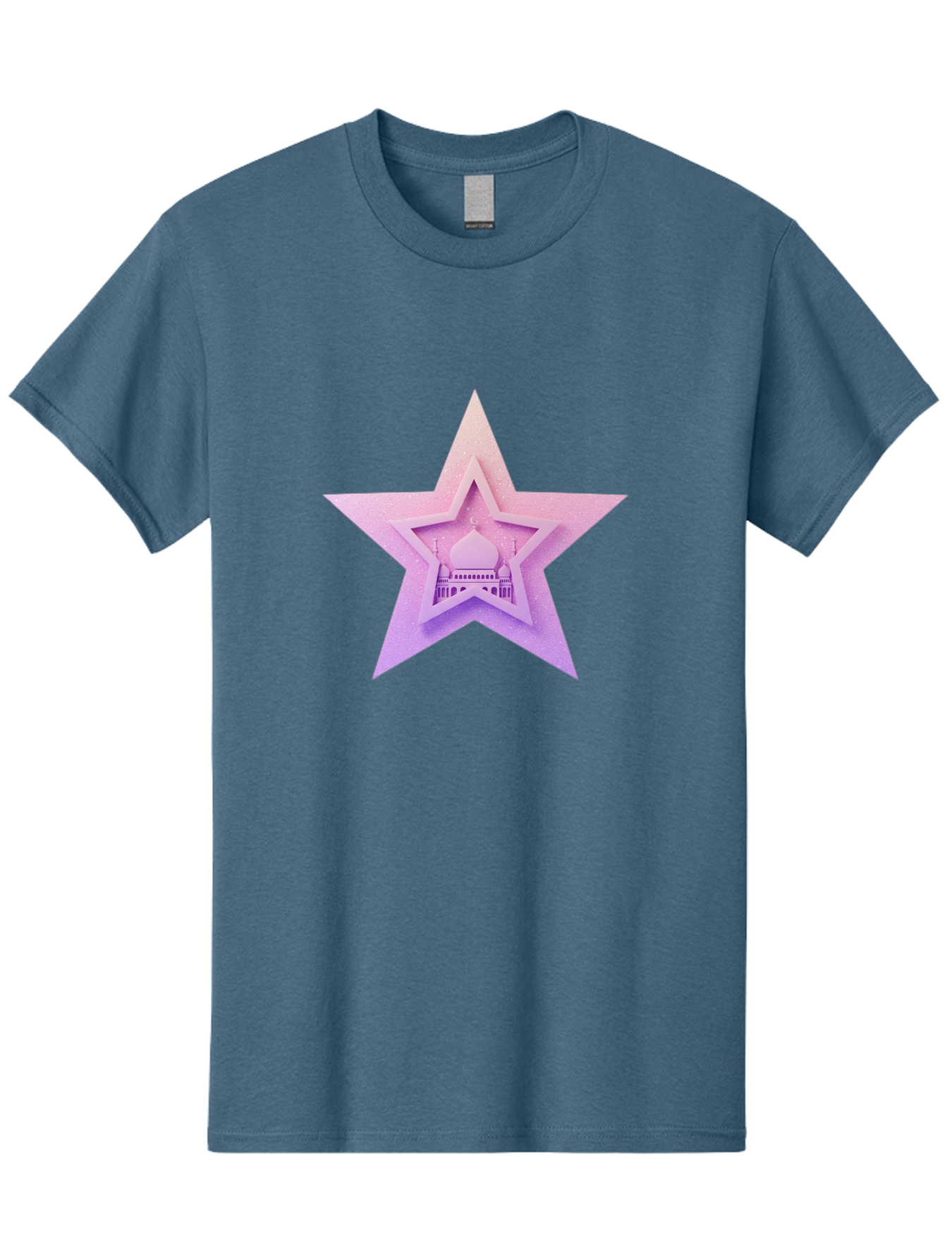 Mosque-Star Men'S Graphic Tee, 100% Cotton, Comfortable Casual Summer Wear, Machine Washable, Taj Mahal, Islamic Architecture, Pastel Colors, Star Shape, Religious Symbols, Cultural Heritage, Indian Monument, Sacred Building Bad343