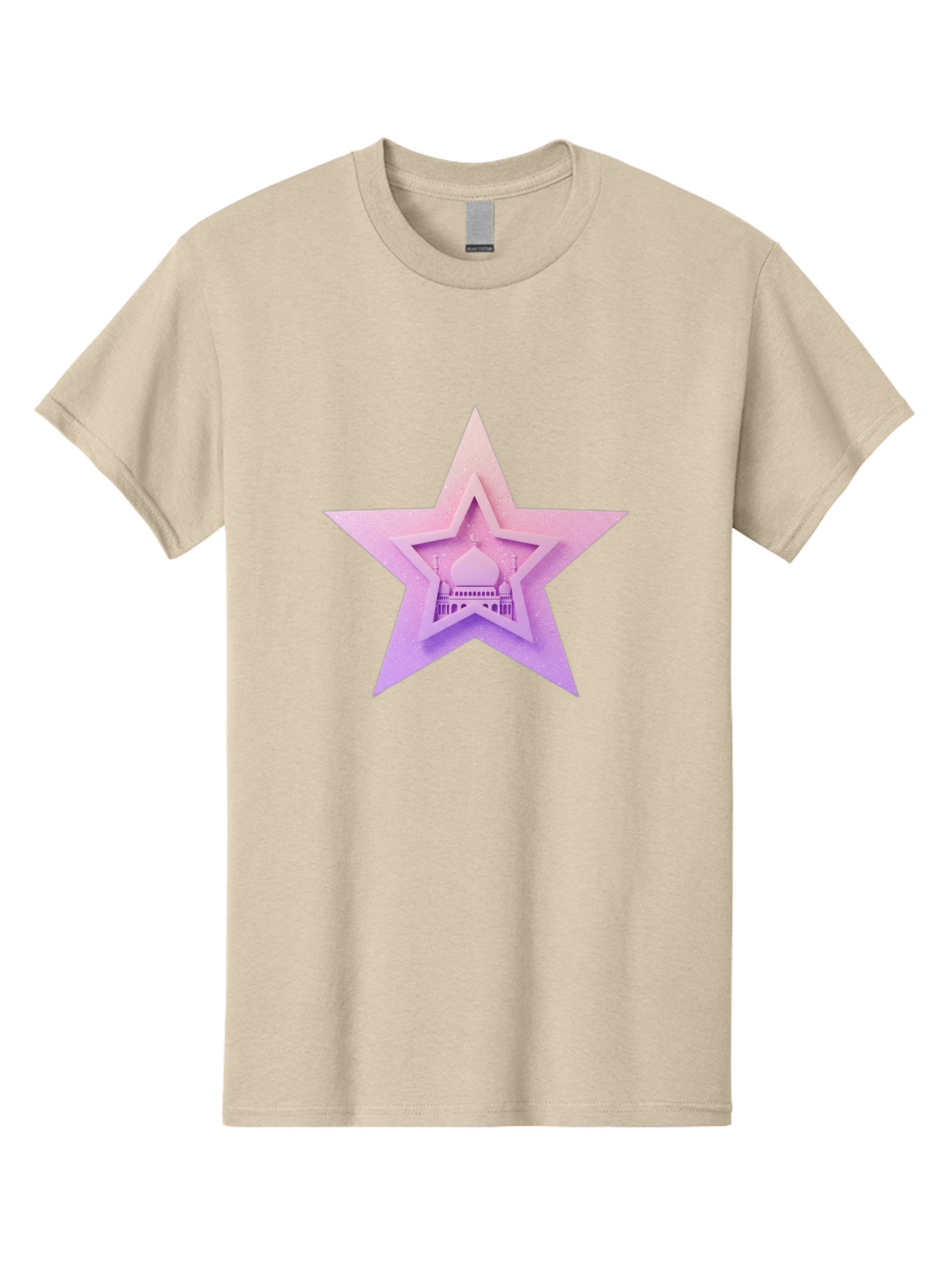 Mosque-Star Men'S Graphic Tee, 100% Cotton, Comfortable Casual Summer Wear, Machine Washable, Taj Mahal, Islamic Architecture, Pastel Colors, Star Shape, Religious Symbols, Cultural Heritage, Indian Monument, Sacred Building Bad343