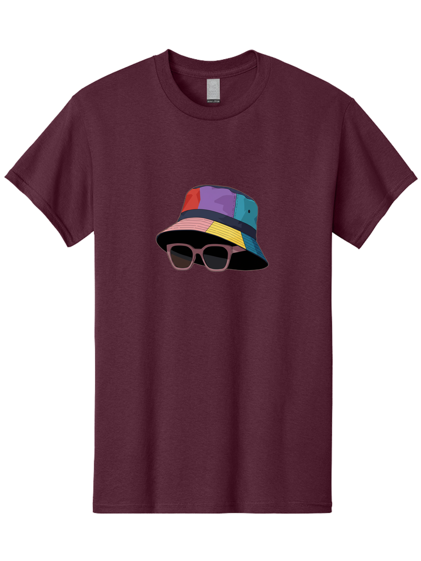 Multicolored-Bucket-Hat Men'S Graphic Tee, 100% Cotton, Comfortable Casual Summer Wear, Machine Washable, Patchwork Bucket Hat, Colorful Hat, Sunglasses Accessory, Fashion Statement, Streetwear Style, Vibrant Colors, Trendy Accessory, Bad344