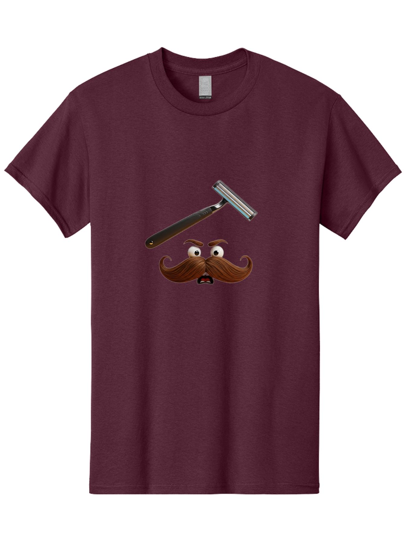 Mustache-And-Razor Men'S Graphic Tee, 100% Cotton, Comfortable Casual Summer Wear, Machine Washable, Cartoon Mustache, Shaving Razor, Facial Hair, Grooming Tools, Men'S Grooming, Shaving Supplies, Razor Blade, Mustache Character Bad346