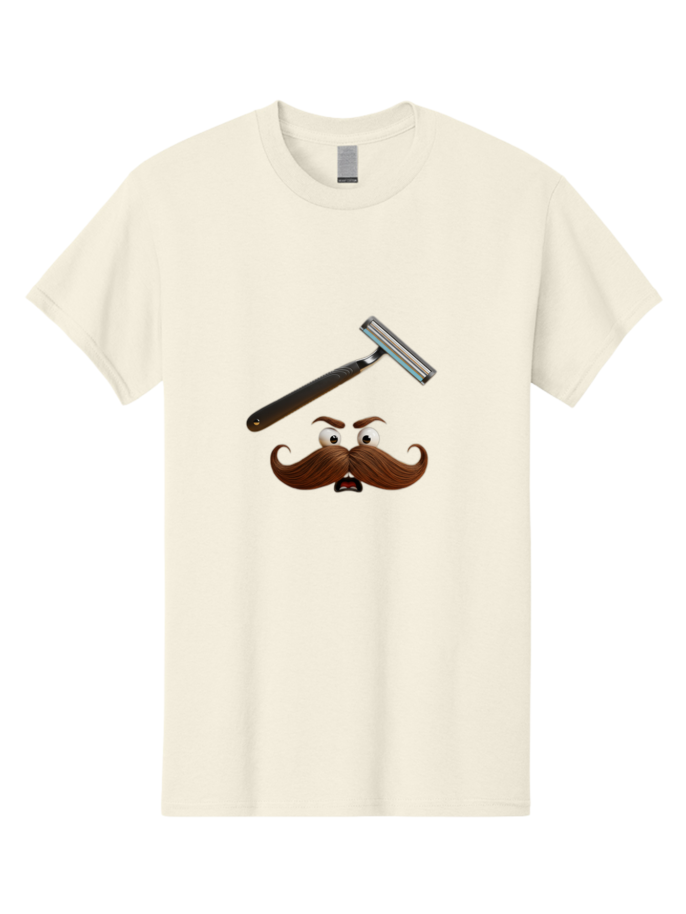Mustache-And-Razor Men'S Graphic Tee, 100% Cotton, Comfortable Casual Summer Wear, Machine Washable, Cartoon Mustache, Shaving Razor, Facial Hair, Grooming Tools, Men'S Grooming, Shaving Supplies, Razor Blade, Mustache Character Bad346