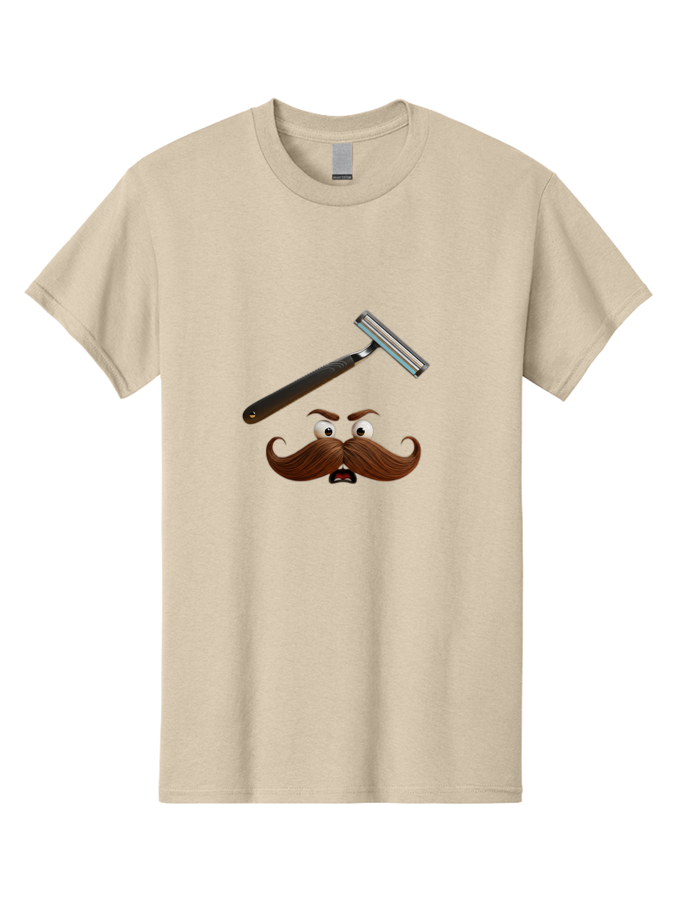 Mustache-And-Razor Men'S Graphic Tee, 100% Cotton, Comfortable Casual Summer Wear, Machine Washable, Cartoon Mustache, Shaving Razor, Facial Hair, Grooming Tools, Men'S Grooming, Shaving Supplies, Razor Blade, Mustache Character Bad346