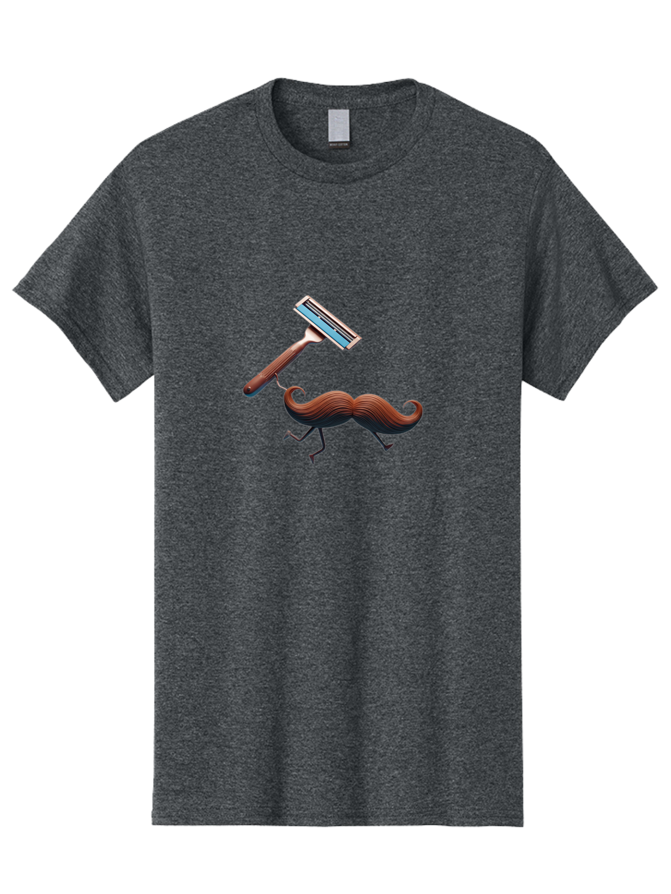 Mustache-Being-Carried-By-Razor Men'S Graphic Tee, 100% Cotton, Comfortable Casual Summer Wear, Machine Washable, Cartoon Mustache, Razor Shaving Mustache, Humorous Illustration, Shaving Concept, Funny Mustache, Razor Blade, Quirky Design, Bad347