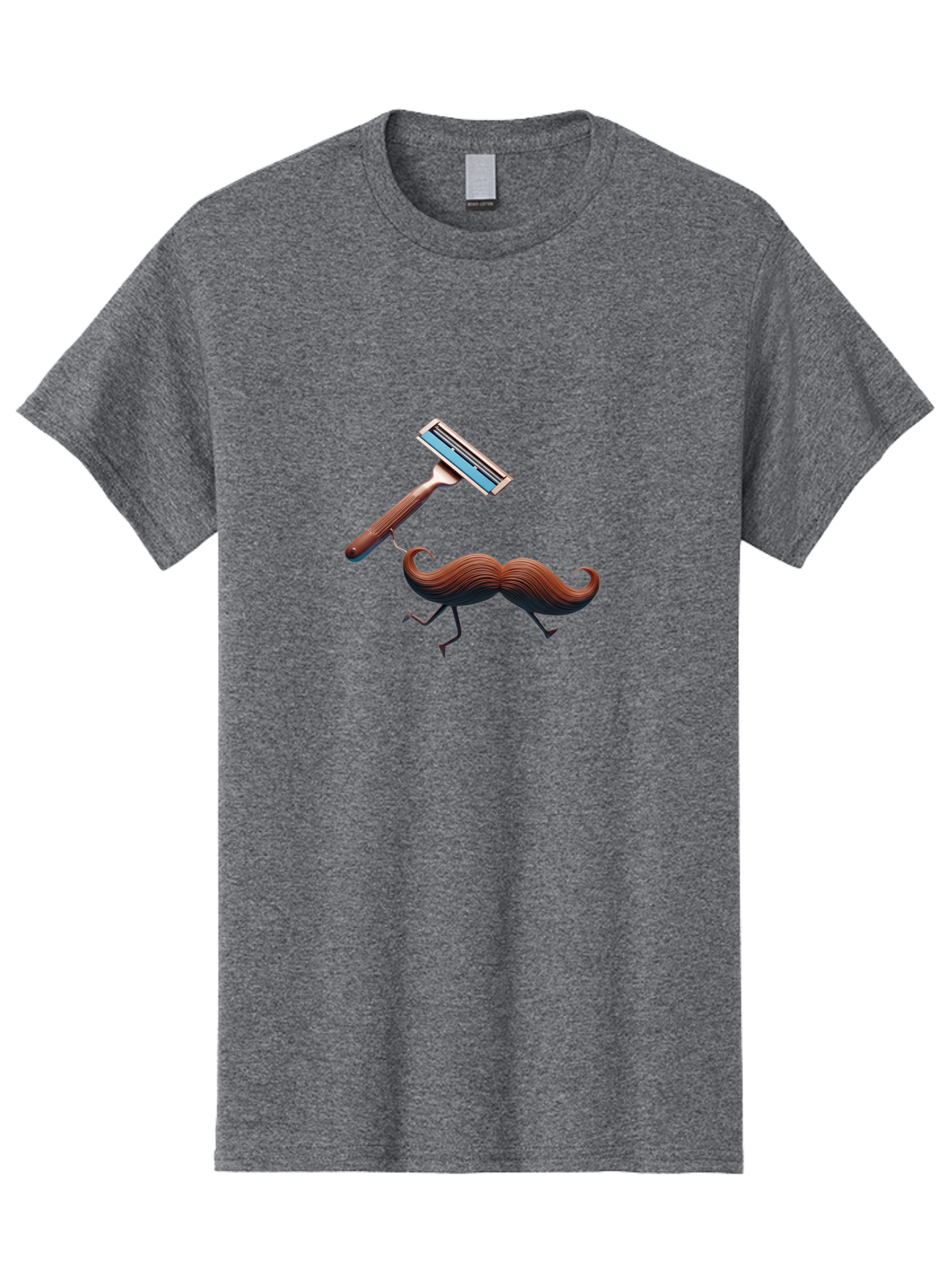 Mustache-Being-Carried-By-Razor Men'S Graphic Tee, 100% Cotton, Comfortable Casual Summer Wear, Machine Washable, Cartoon Mustache, Razor Shaving Mustache, Humorous Illustration, Shaving Concept, Funny Mustache, Razor Blade, Quirky Design, Bad347