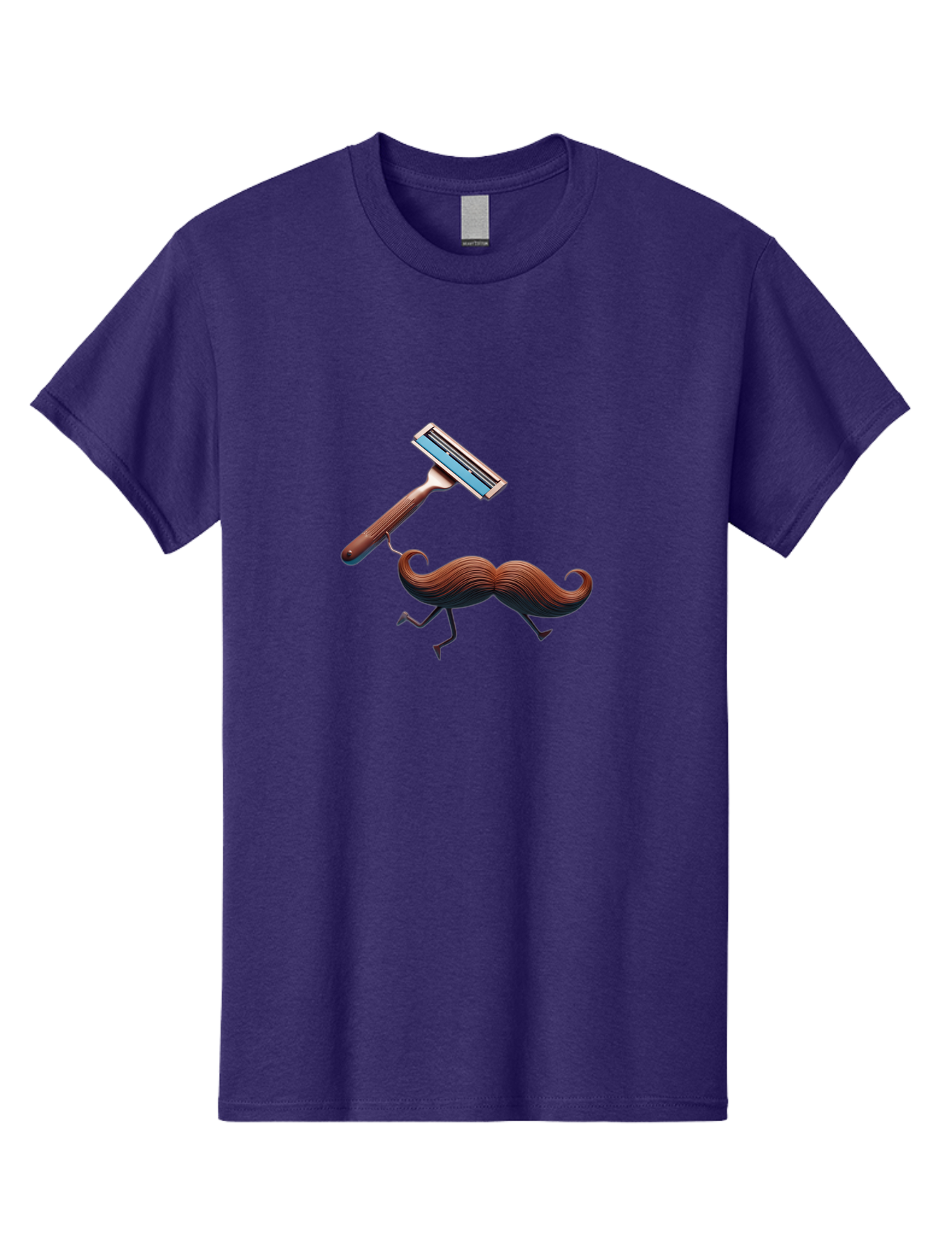 Mustache-Being-Carried-By-Razor Men'S Graphic Tee, 100% Cotton, Comfortable Casual Summer Wear, Machine Washable, Cartoon Mustache, Razor Shaving Mustache, Humorous Illustration, Shaving Concept, Funny Mustache, Razor Blade, Quirky Design, Bad347
