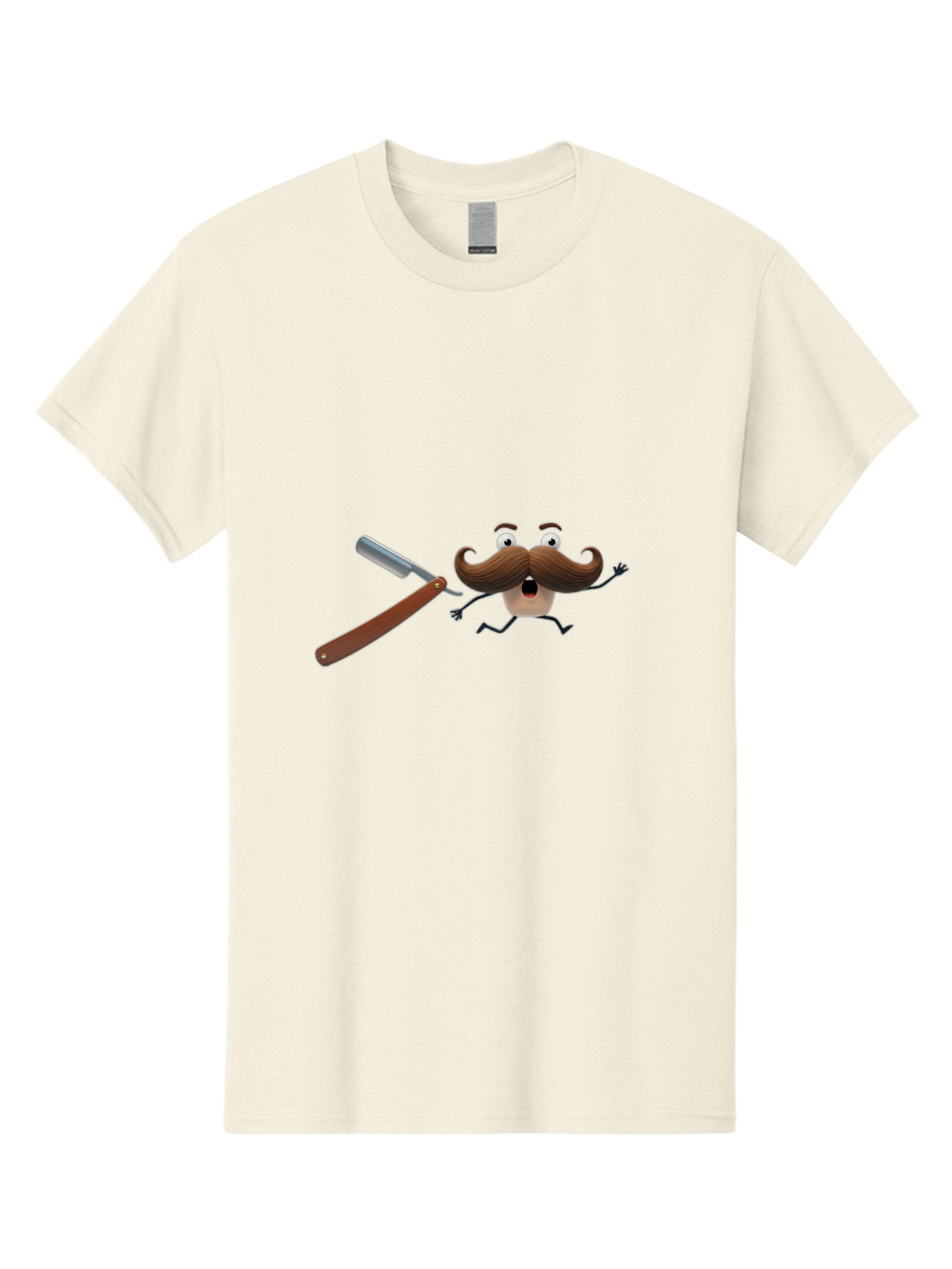 Mustache-Character Men'S Graphic Tee, 100% Cotton, Comfortable Casual Summer Wear, Machine Washable, Straight Razor, Cartoon Mustache, Humorous Character, Shaving Humor, Facial Hair, Quirky Illustration, Men'S Grooming, Comedic Art Bad348