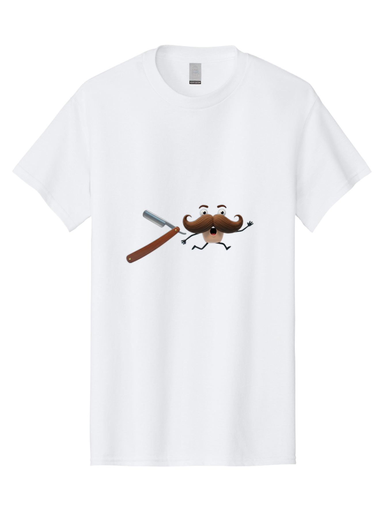 Mustache-Character Men'S Graphic Tee, 100% Cotton, Comfortable Casual Summer Wear, Machine Washable, Straight Razor, Cartoon Mustache, Humorous Character, Shaving Humor, Facial Hair, Quirky Illustration, Men'S Grooming, Comedic Art Bad348