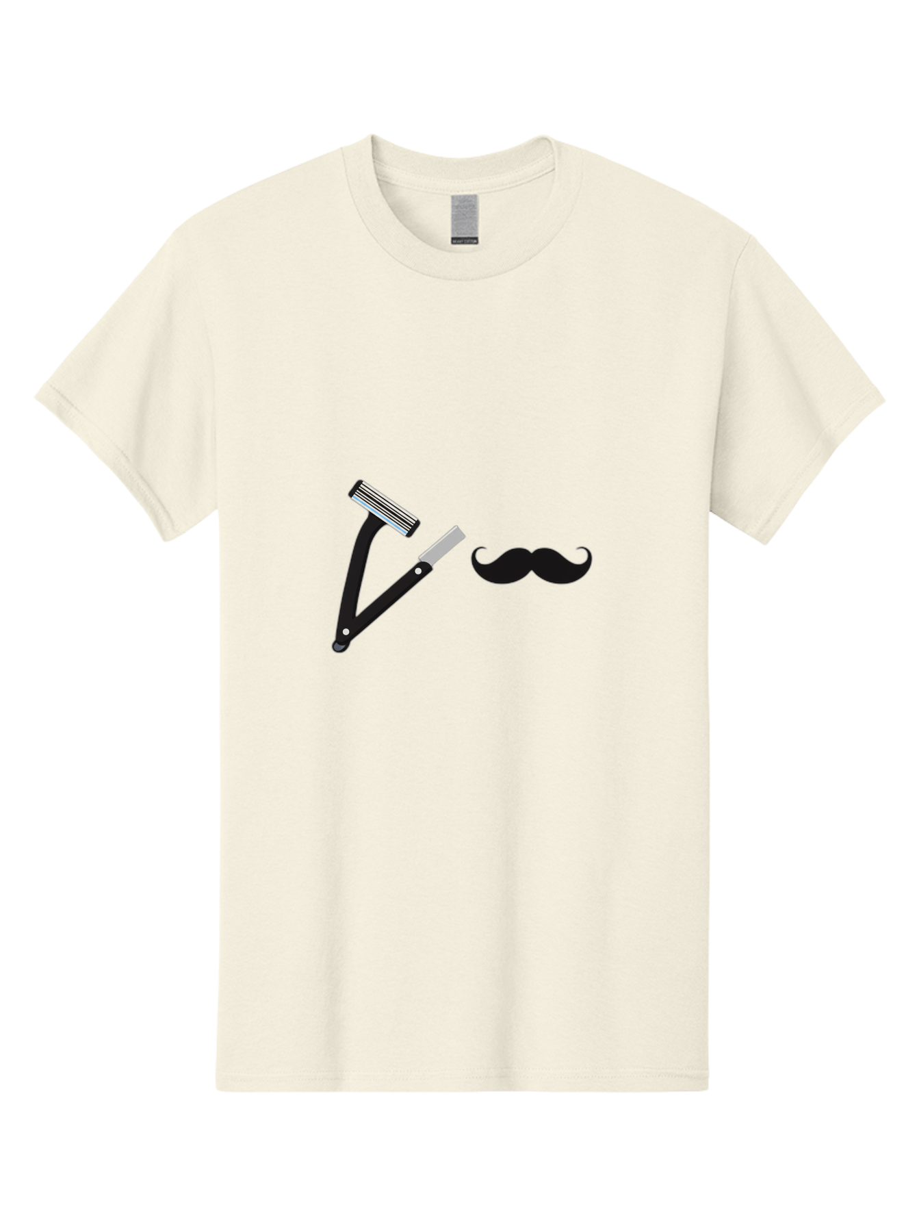 Mustache-Razor Men'S Graphic Tee, 100% Cotton, Comfortable Casual Summer Wear, Machine Washable, Straight Razor, Shaving Tools, Handlebar Mustache, Grooming, Men'S Grooming, Razor Blade, Facial Hair Bad349