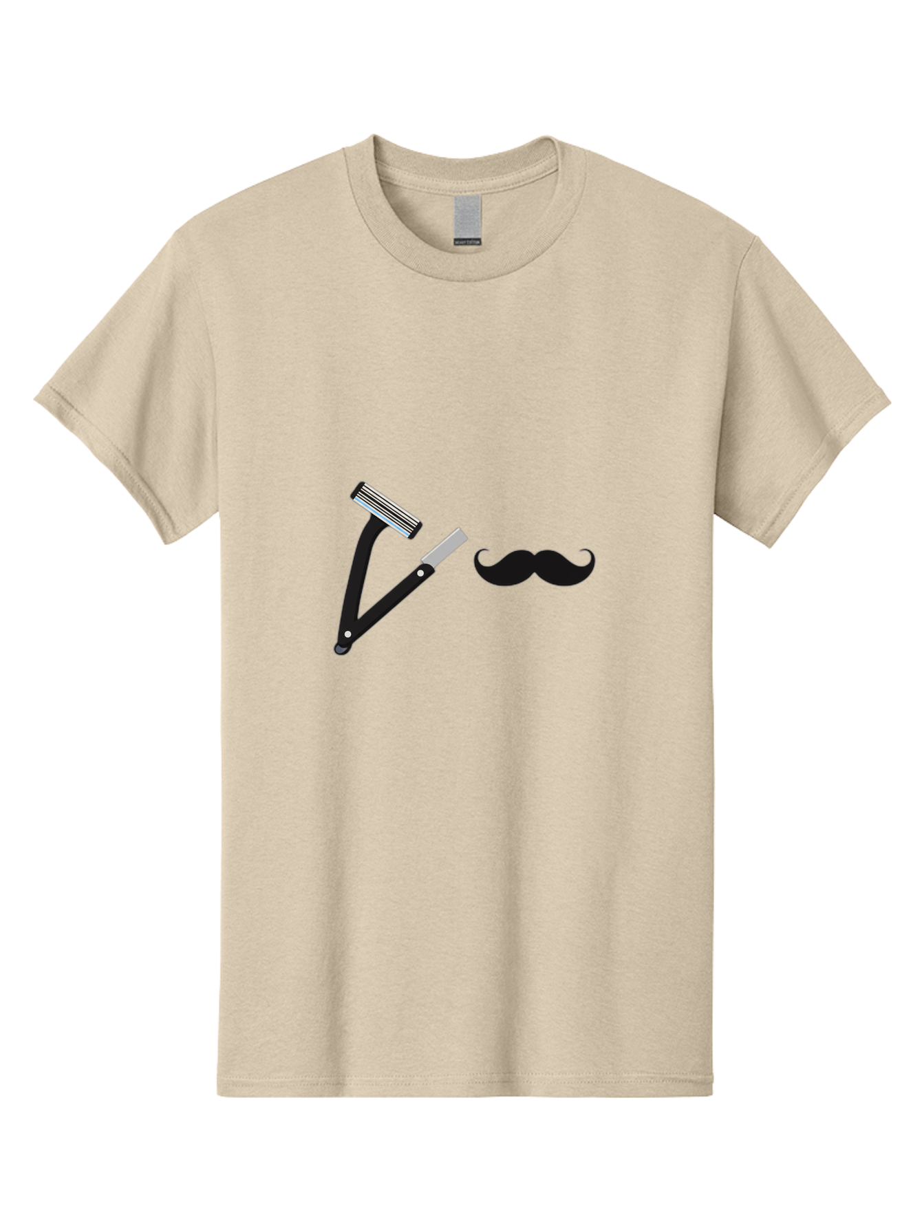 Mustache-Razor Men'S Graphic Tee, 100% Cotton, Comfortable Casual Summer Wear, Machine Washable, Straight Razor, Shaving Tools, Handlebar Mustache, Grooming, Men'S Grooming, Razor Blade, Facial Hair Bad349