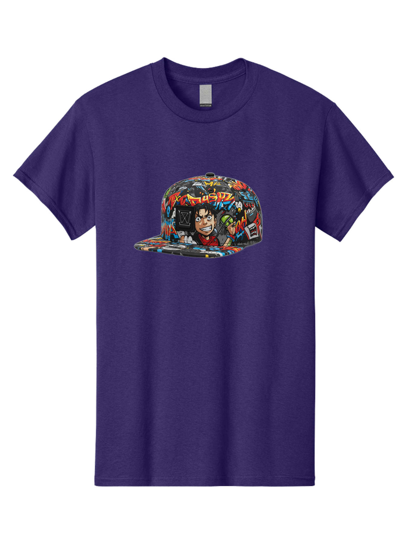 Muz7-Baseball-Cap Men'S Graphic Tee, 100% Cotton, Comfortable Casual Summer Wear, Machine Washable, Graffiti Cap, Streetwear Fashion, Colorful Hat, Urban Style, Cartoon Character, Spray Paint Can, Vibrant Colors, Edgy Design, Trendy Accessory, Bad350