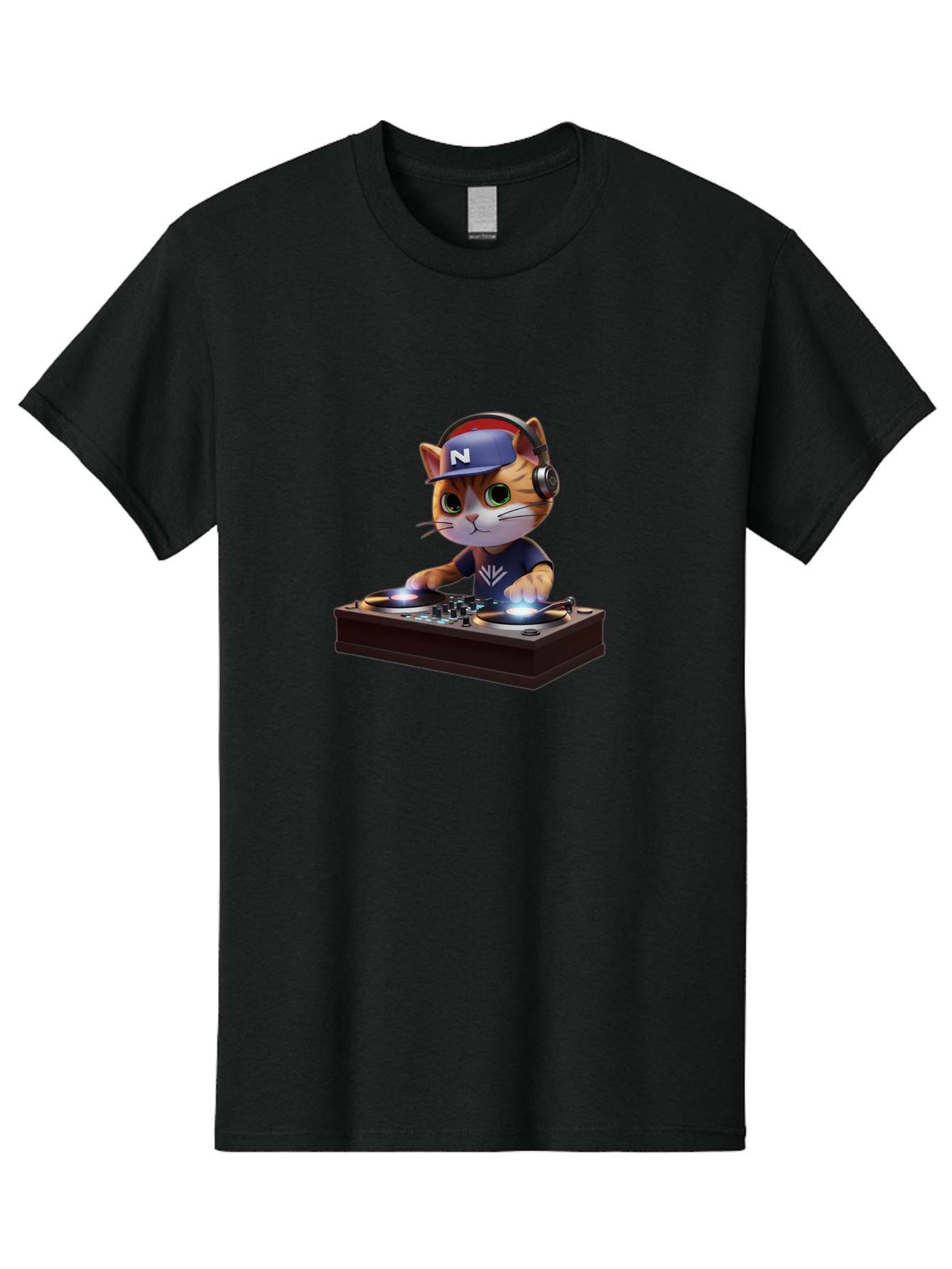 N-Dj-Cat Men'S Graphic Tee, 100% Cotton, Comfortable Casual Summer Wear, Machine Washable, Dj Cat, Cat Wearing Headphones, Mixing Music, Cat Djing, Electronic Dance Music, Edm, Cat In Hat, Dj Controller, Music Production, Fun, Trendy Bad351